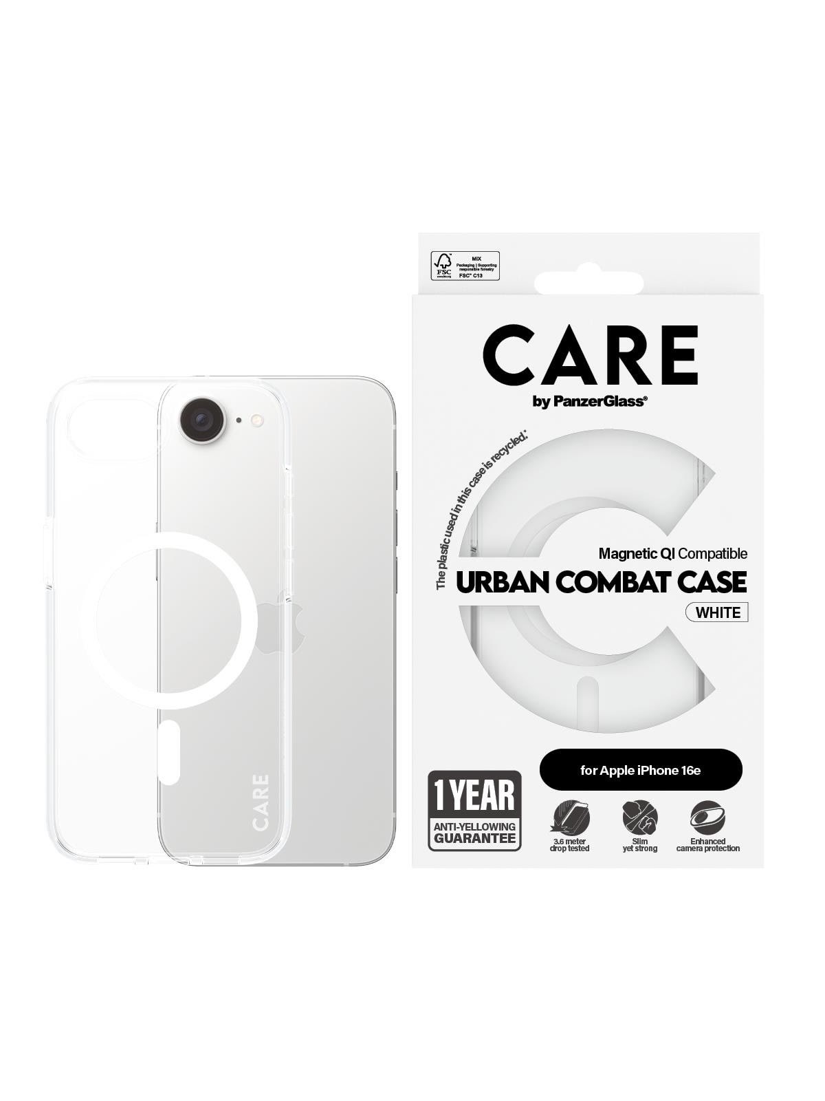 CARE by PanzerGlass Urban Combat Case Transparent w. White Qi Compatible iPhone 17e | 16e