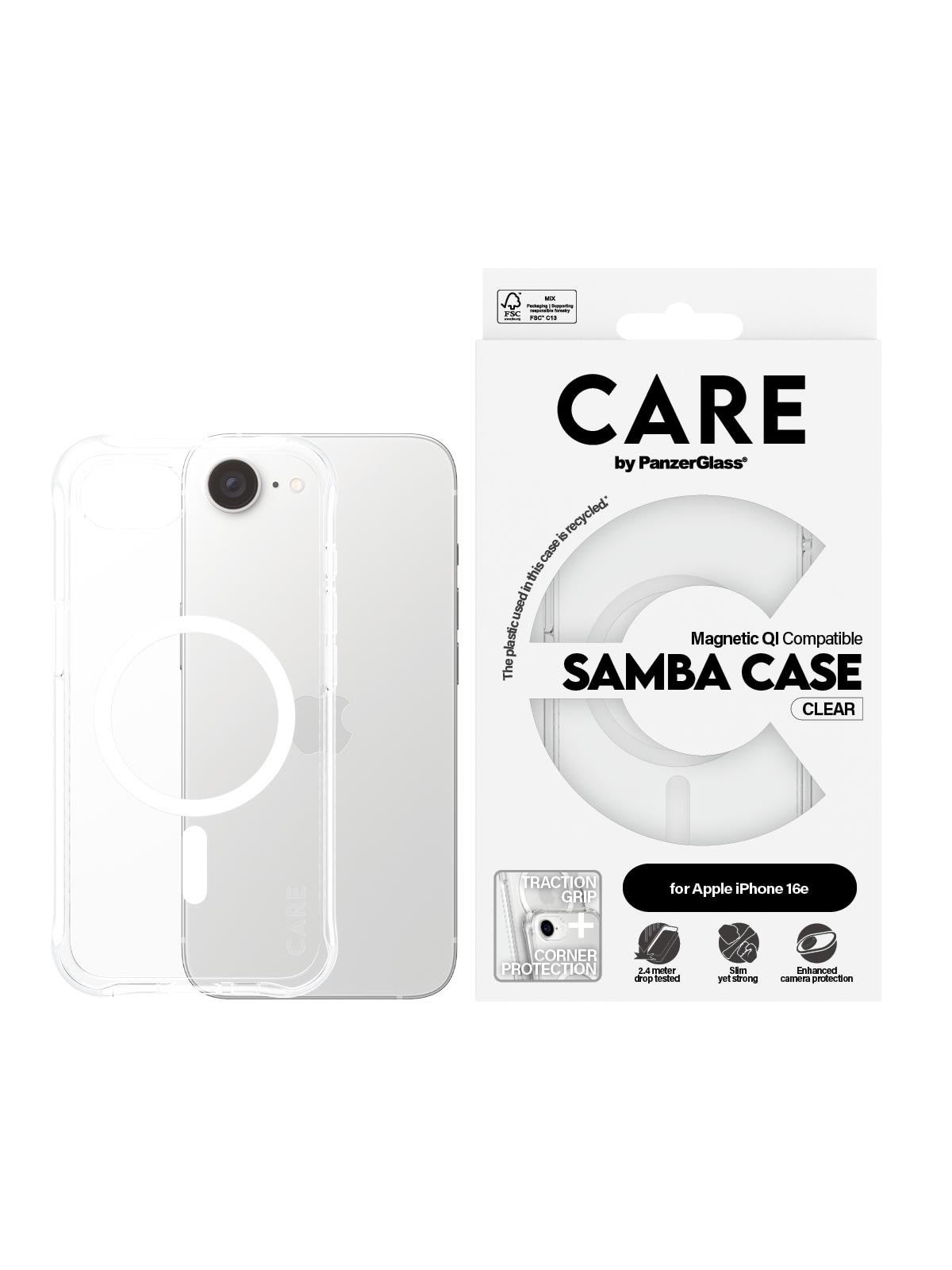 CARE by PanzerGlass Samba Case Transparent w. White Qi Compatible iPhone 17e | 16e