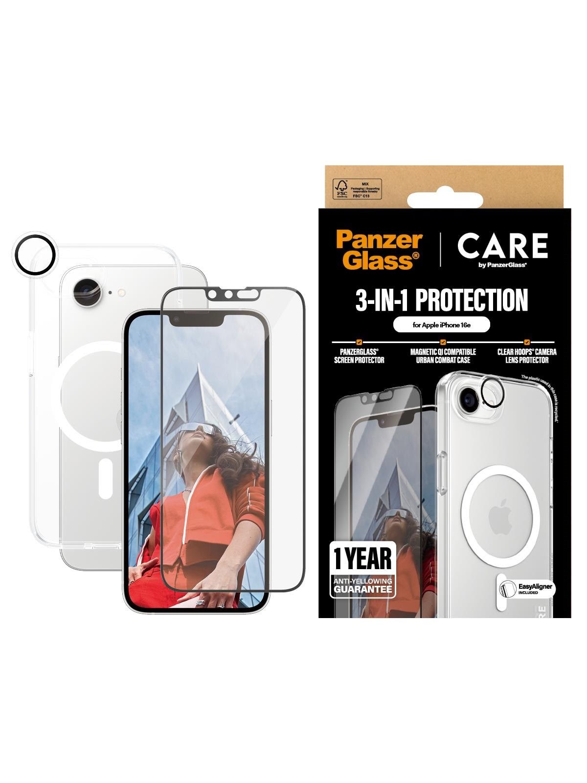 CARE by PanzerGlass Flagship 3-in-1 Bundle iPhone 17e | 16e, Beskyttelsesglas