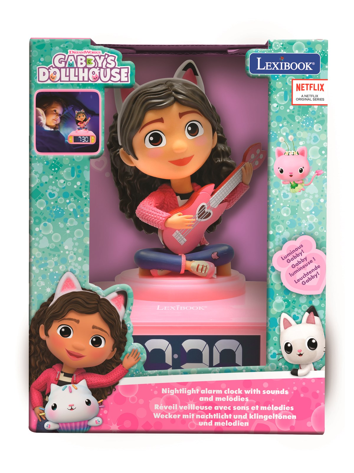 Gabby's Dollhouse Night Light Alarm Clock with Sound, Børnelampe