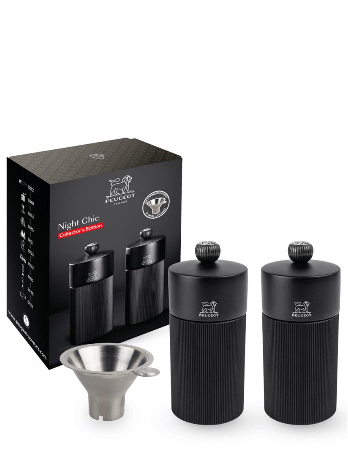 Peugeot Duo Line MP+MS 12cm mat sort+tragt i rustfrit stål, Køkkentilbehør