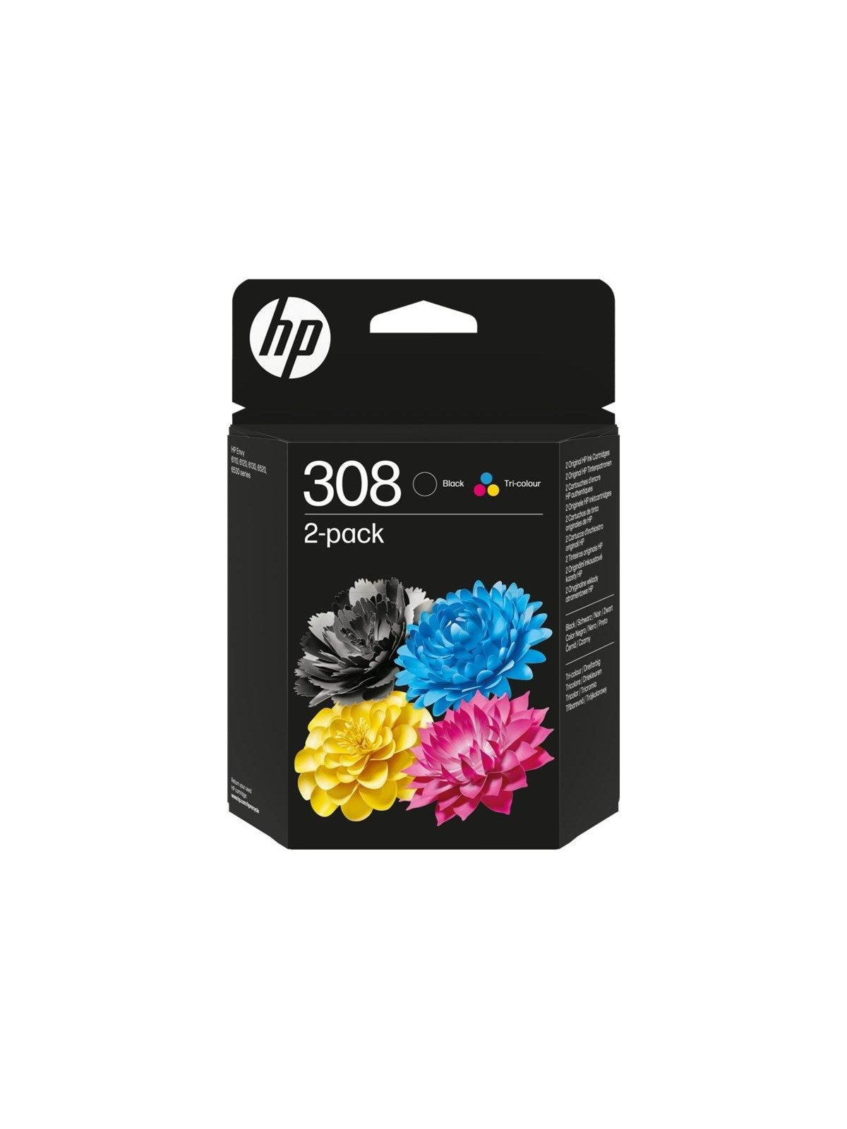 HP 308 / 6L6S6UE - 2-Pack Black and Color (Cyan Magenta Yellow) Ink, Printerpatron Og Toner