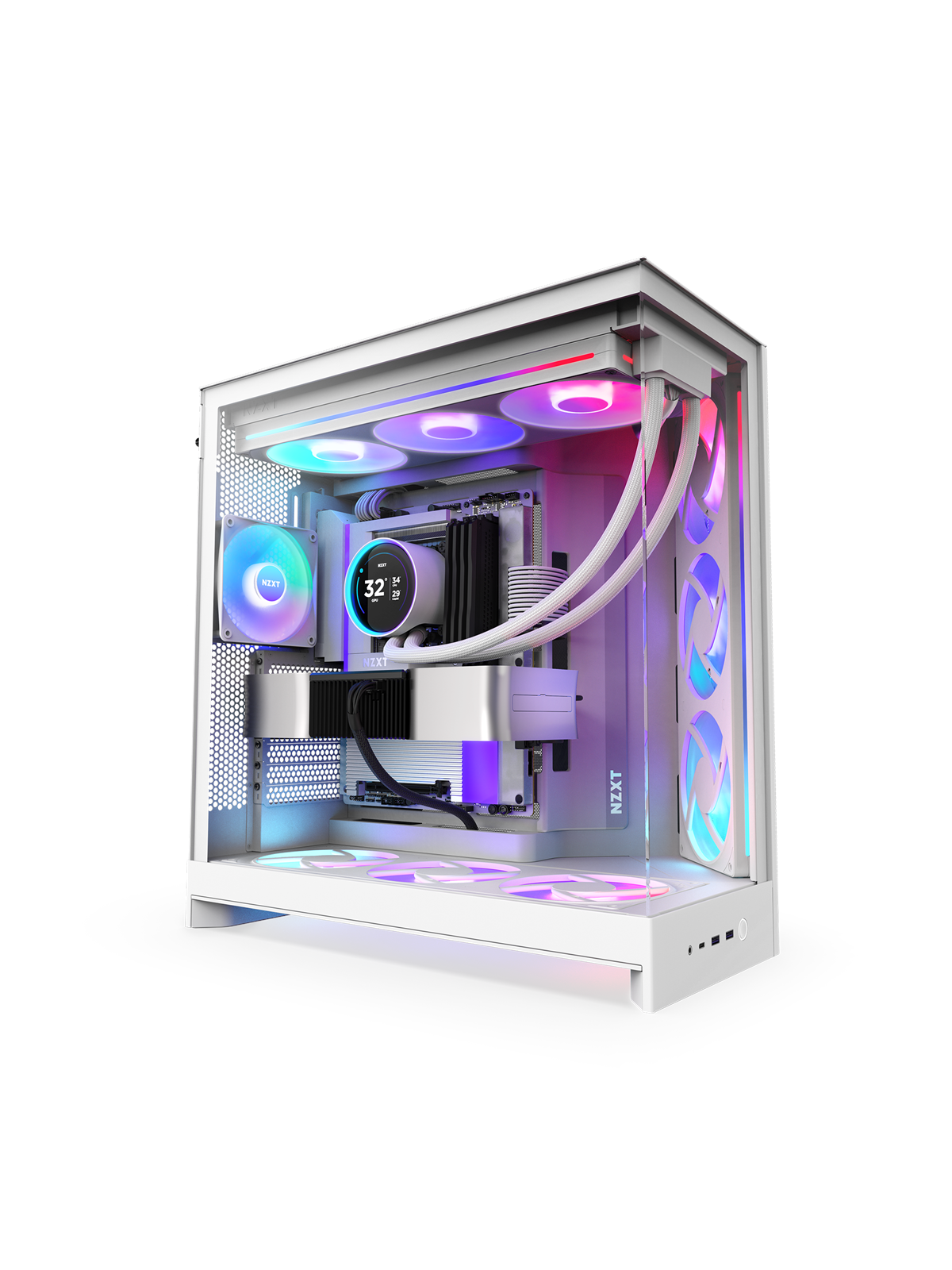NZXT H9 Flow RGB+ (2025) - All White - Controller incl - Kabinet - Miditower - Hvid