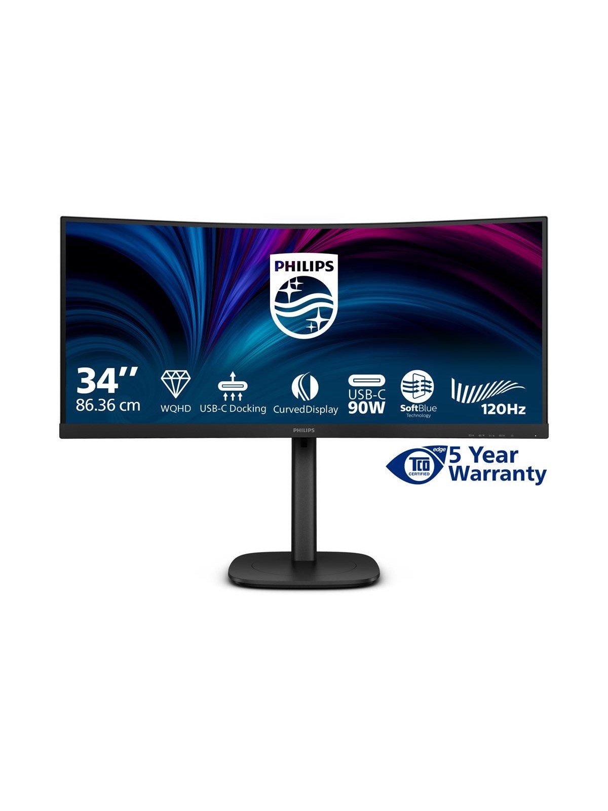 34" Philips 34B2U3600C - 3440x1440 (UWQHD) - 120Hz - VA - KVM switch, Computerskærm