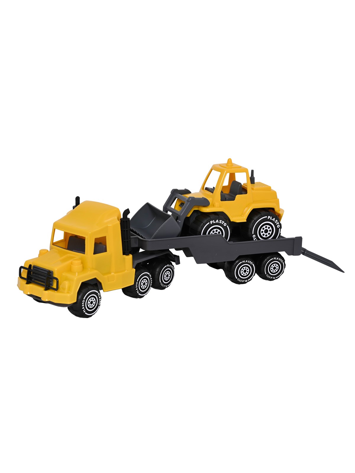 Plasto Lastbil med LowBoy anhænger og frontlæsser, 47 cm, Udendørsleg