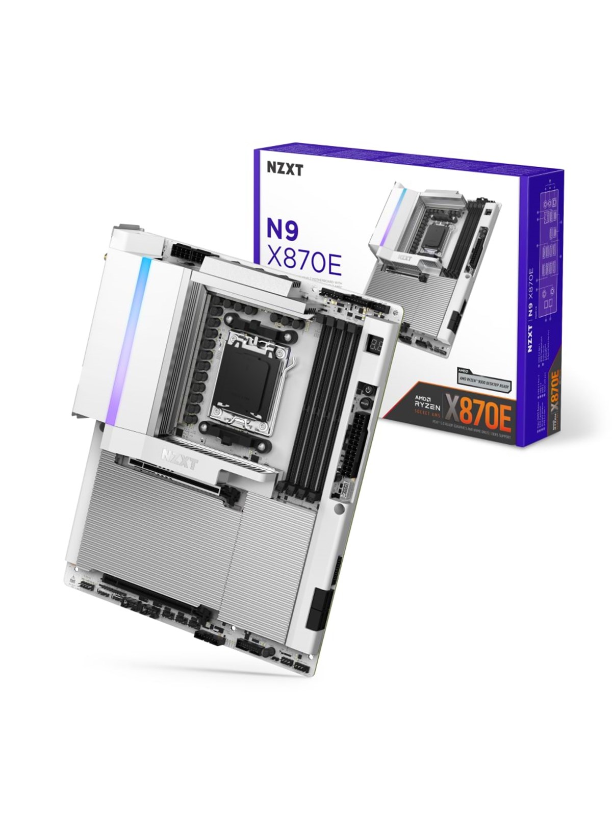 NZXT N9 X870E White Bundkort - AMD X870E - AMD AM5 socket - DDR5 RAM - ATX