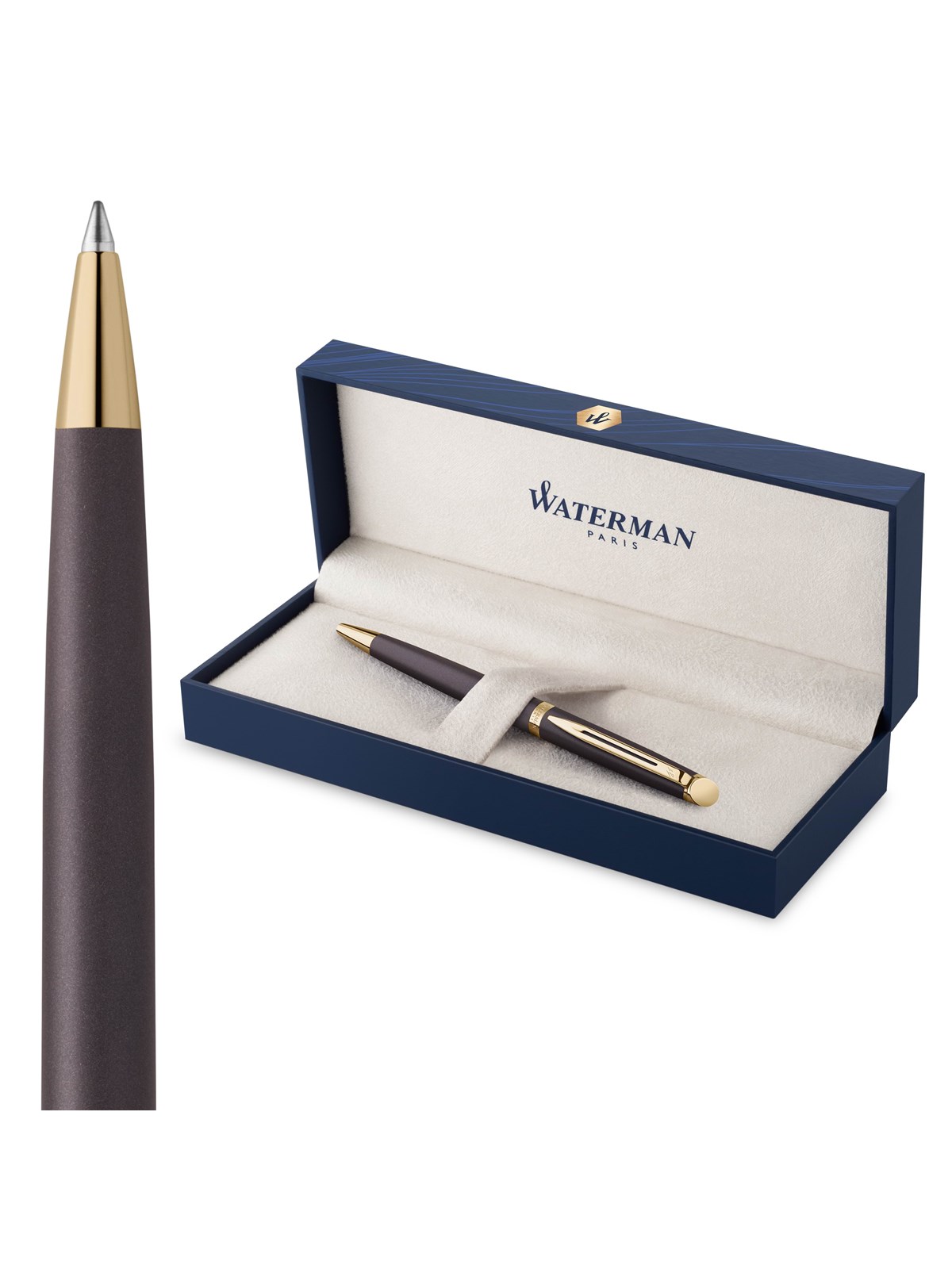 Waterman Hémisphère Kuglepen | Lava Black (The Understated Edit Collection) | Medium Spids med Blåt Blæk | Gaveæske