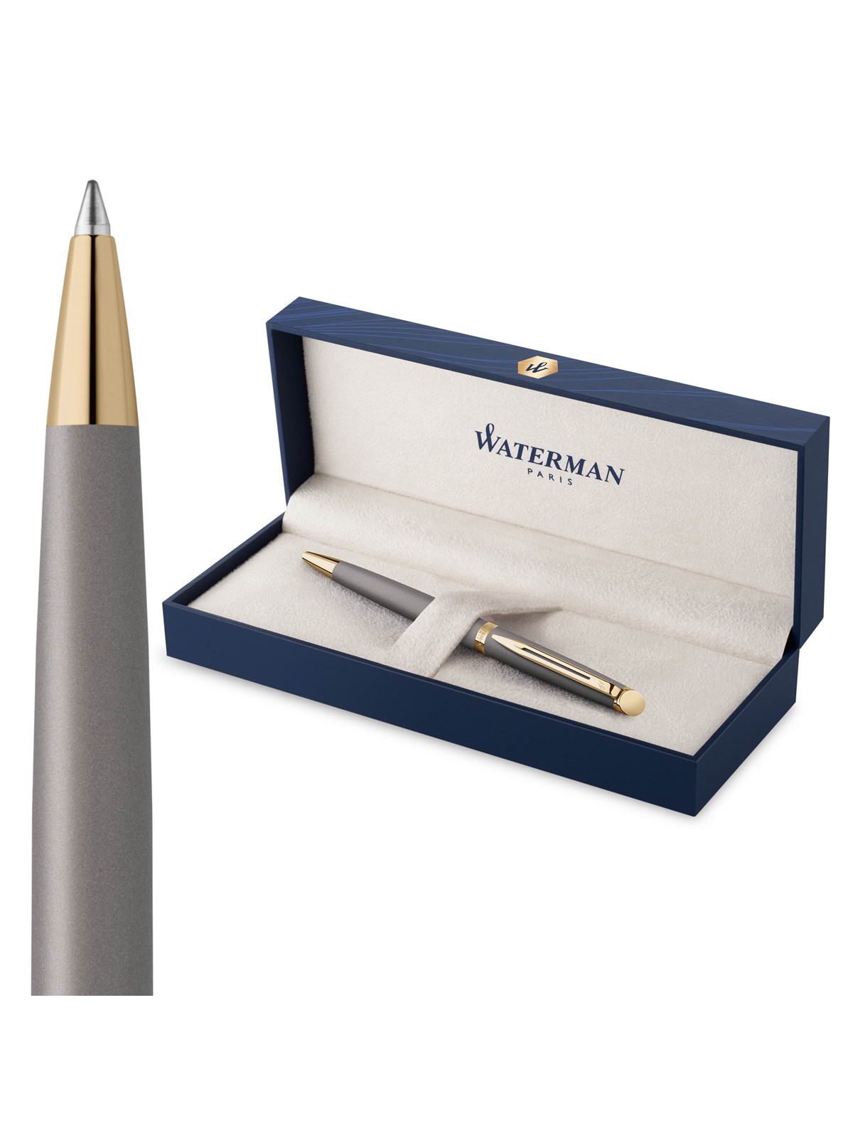 Waterman Hémisphère Kuglepen | Stone Grey (The Understated Edit Collection) | Medium Spids med Blåt Blæk | Gaveæske