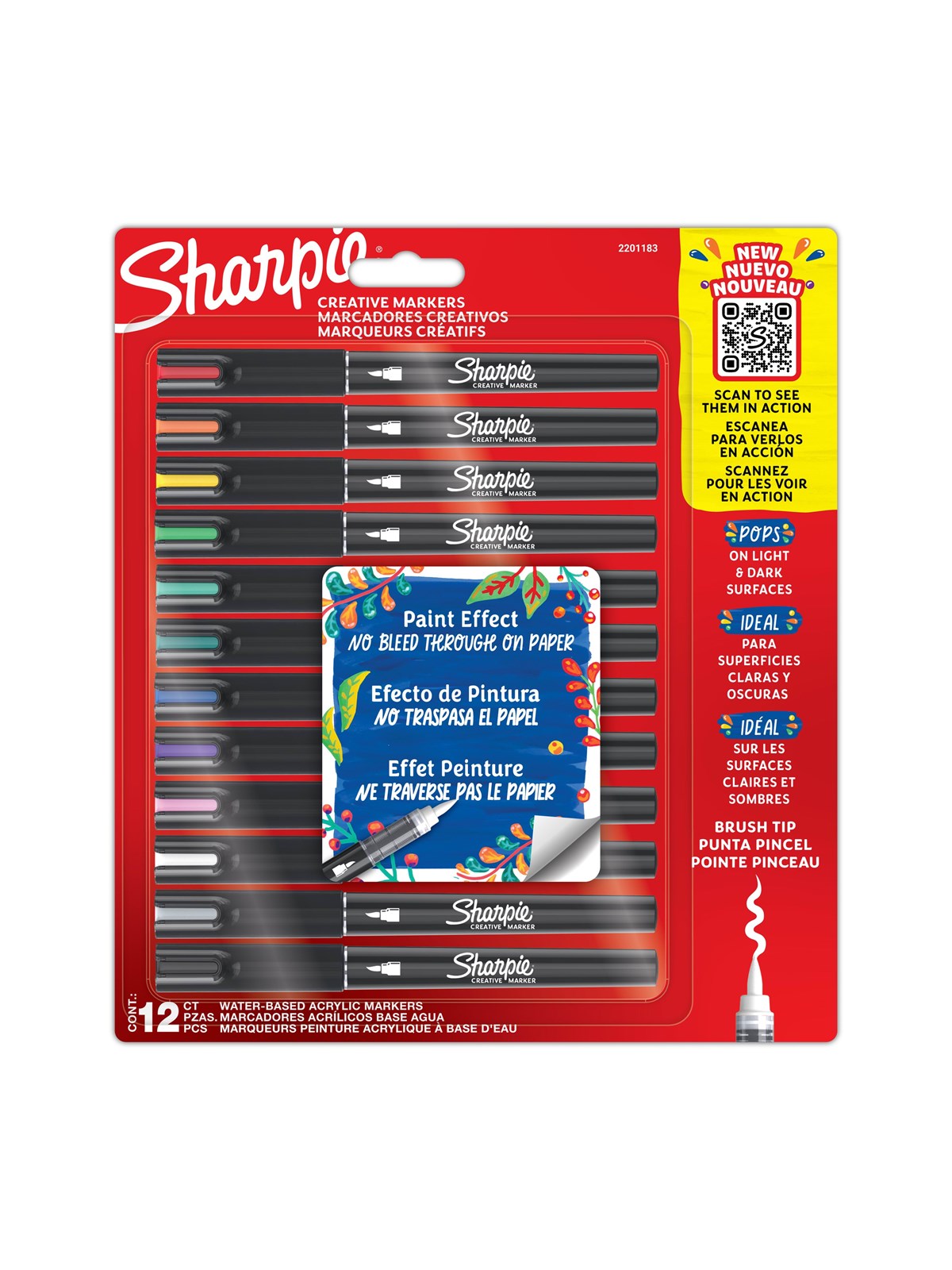Sharpie Creative Akryl Paint Marker | Penselspids | Assorterede Farver | 12 Stk