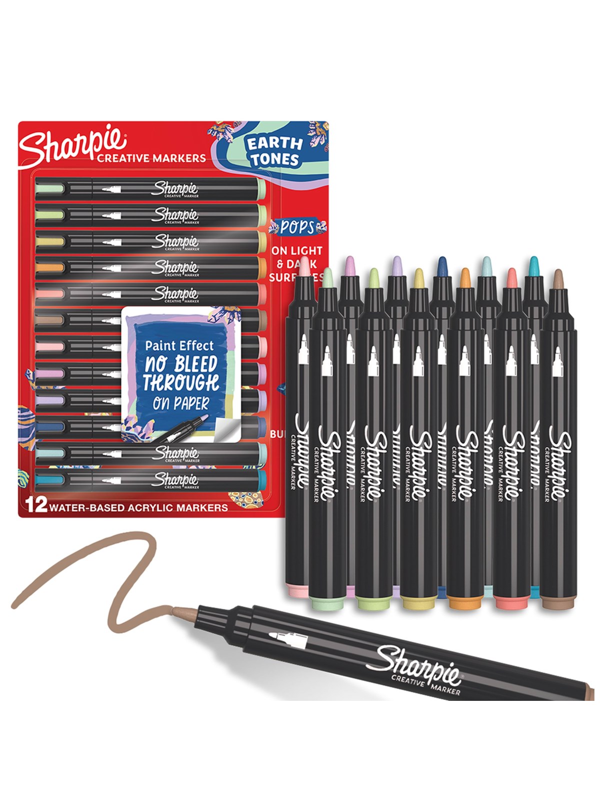 Sharpie Creative Akryl Paint Marker | Jordfarver | Bullet spids | Assorterede Farver | 12 Stk