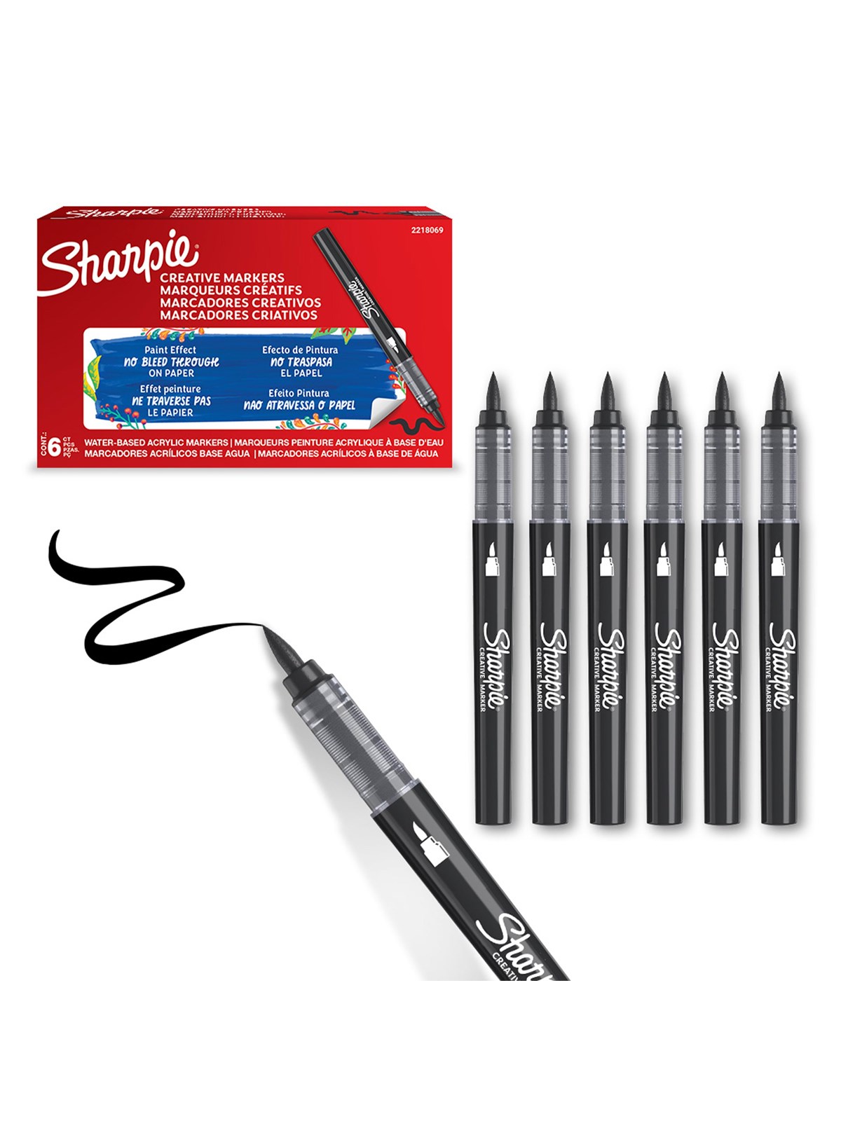 Sharpie Creative Akryl Paint Marker | Penselspids | Sort | 6 stk, Tegneværktøj