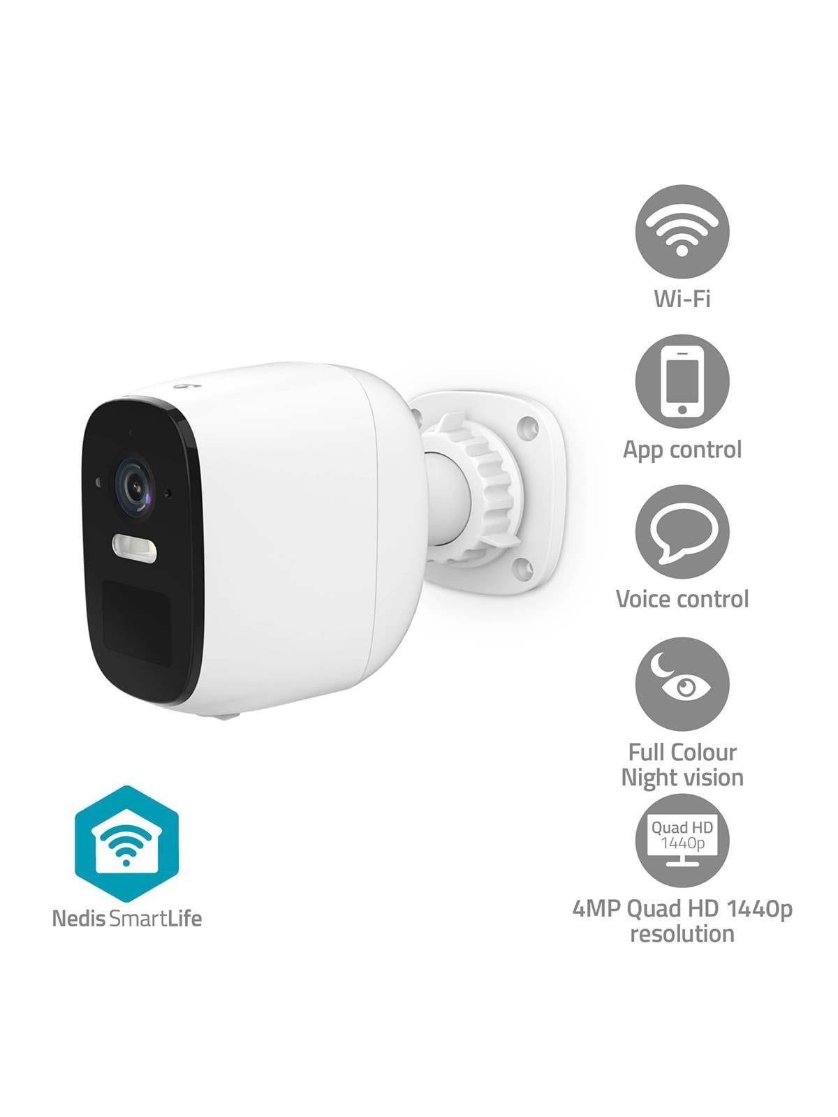 Nedis SmartLife udendørskamera, Wi-Fi, 4MP Quad HD 1440p / 2560x1440, IP66, Med bevægelsessensor, Nattesyn, Hvid