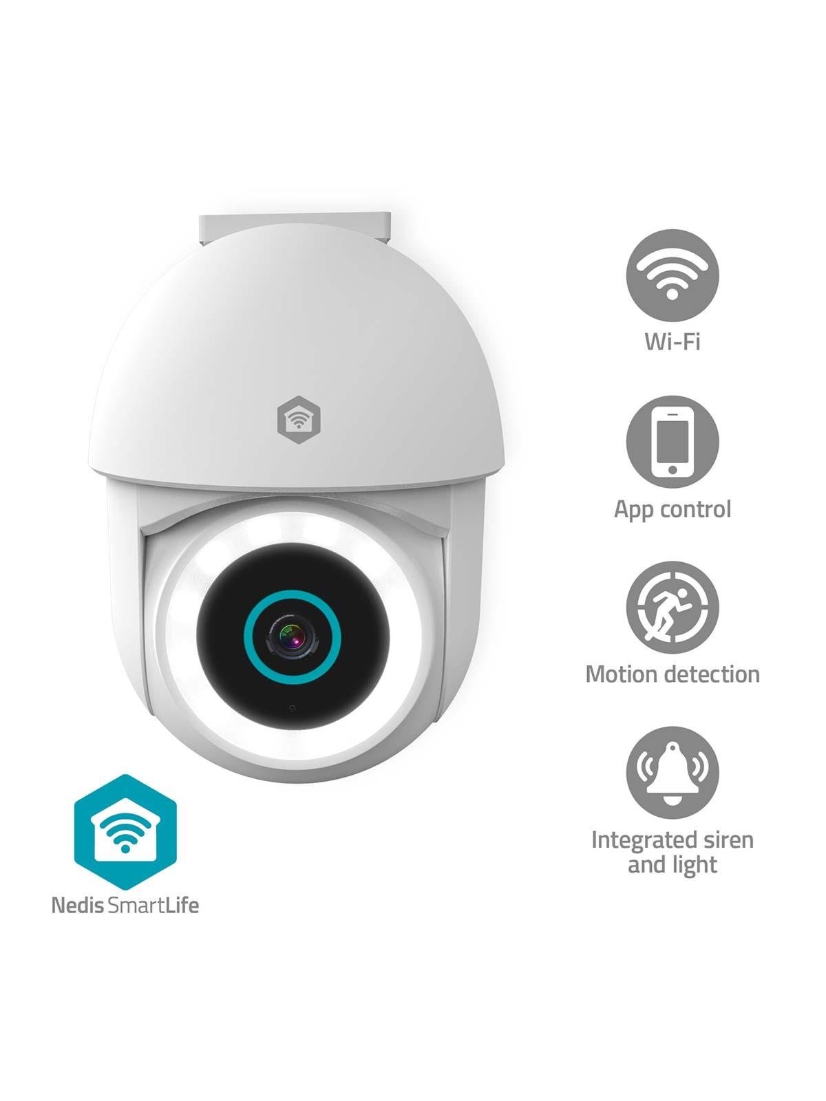 Nedis SmartLife udendørskamera, Wi-Fi, 3MP Full HD 1296p, IP65, Med bevægelsessensor, Nattesyn, Hvid