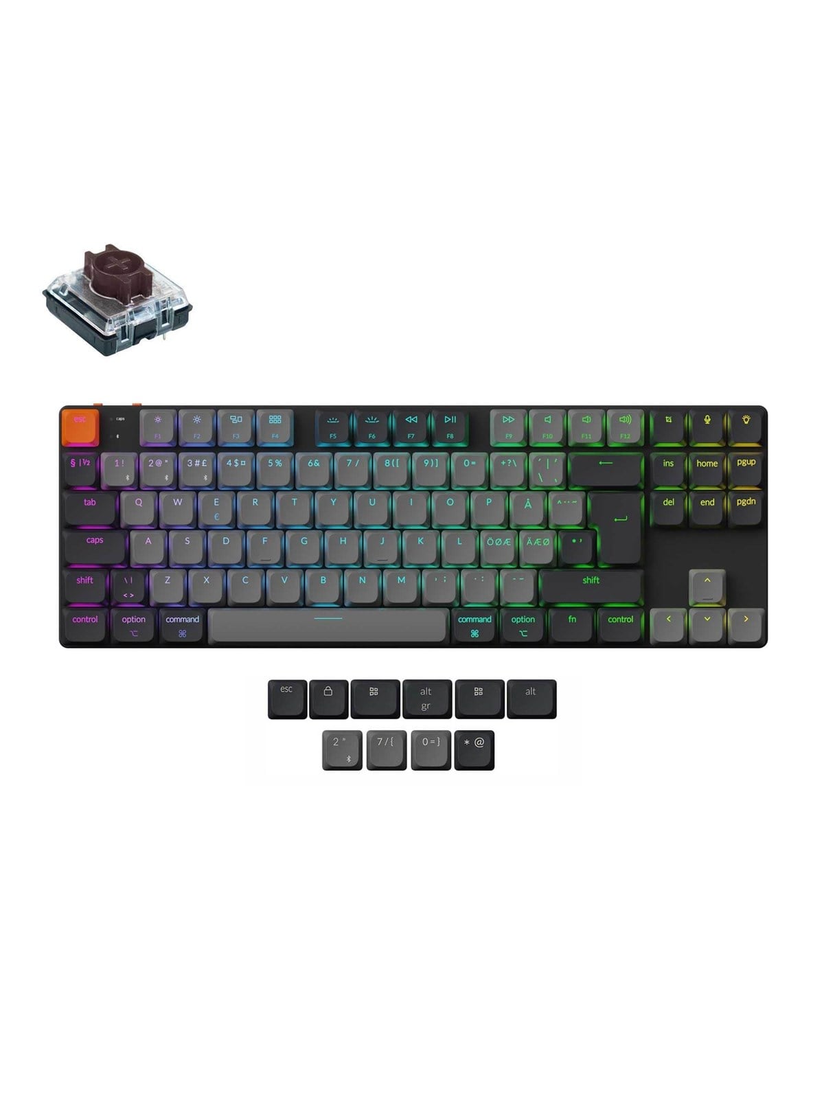 Keychron K1 v6 RGB QMK Wireless Hot Swap QMK - Low Profile 2.0 Brown - Gaming Tastatur - Uden Numpad - Nordisk - Sort