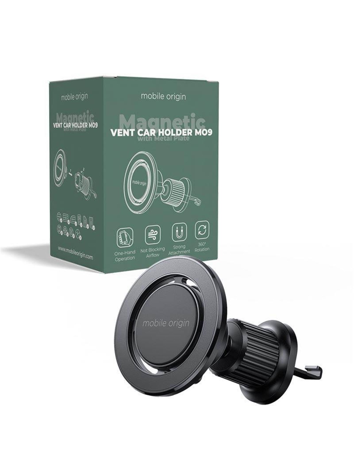 Mobile Origin Magnetic Vent Car Holder CA9 with Metal Plate, Mobil Tilbehør