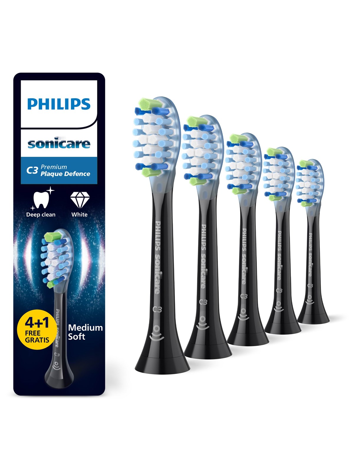 Philips Tandbørstehoveder Sonicare Premium Plaque Defence - Black - 4+1 pcs