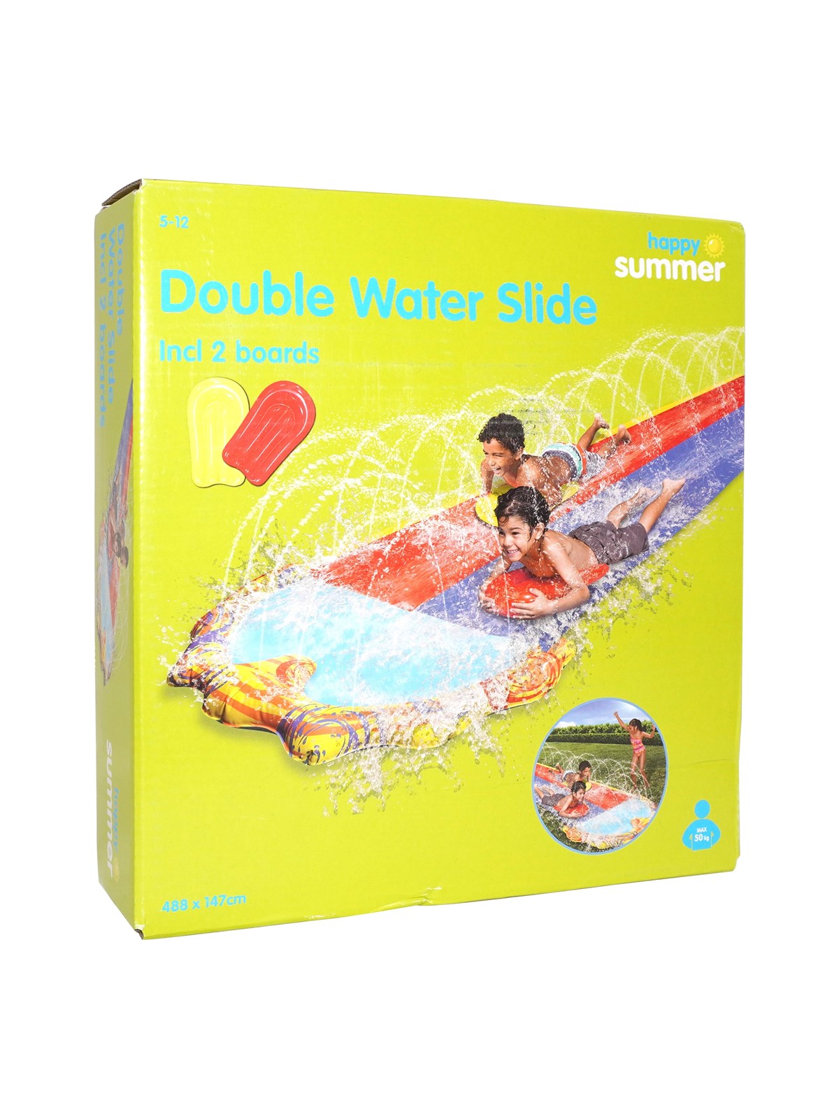 Happy Summer Double Water Slide w/ boards, Udendørsleg