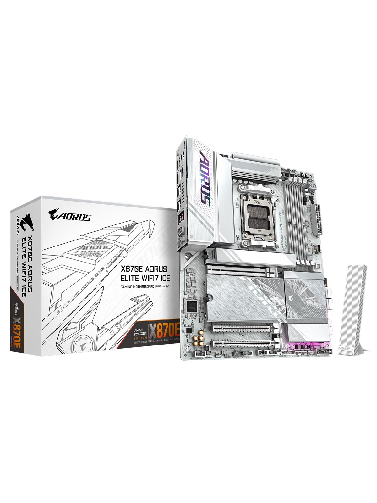 GIGABYTE X870E AORUS ELITE WIFI7 ICE Bundkort - AMD X870E - AMD AM5 socket - DDR5 RAM - ATX