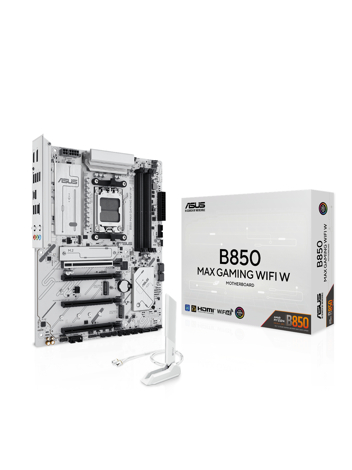 ASUS B850 MAX GAMING WIFI WHITE Bundkort - AMD B850 - AMD AM5 socket - DDR5 RAM - ATX