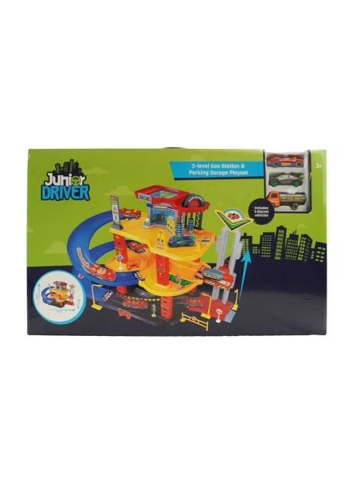 Junior Driver Gas Station Playset with 3 vehicles, Legetøjsbil