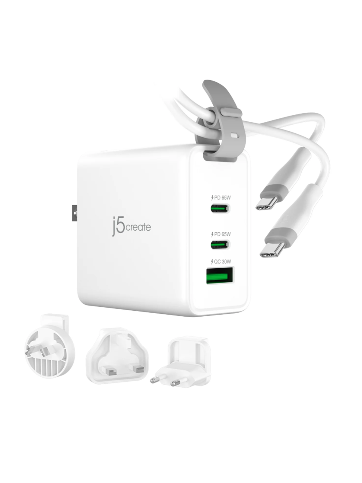 j5create 65W GaN USB-C 3-Port Traveler Charger, Mobil Oplader