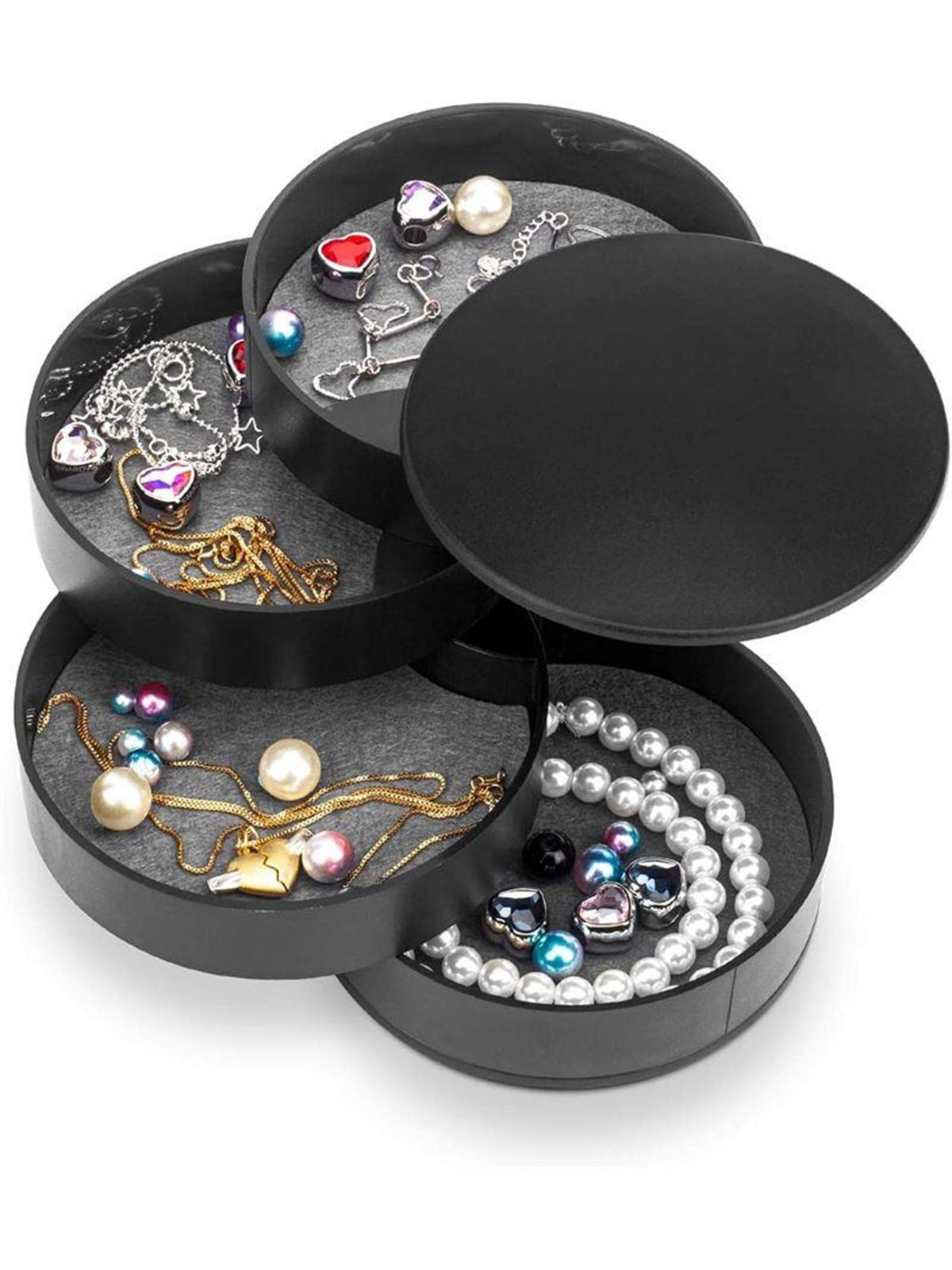 UNIQ Rotatable Round Jewelry Box with 4 Compartments - Black, Personlig Pleje