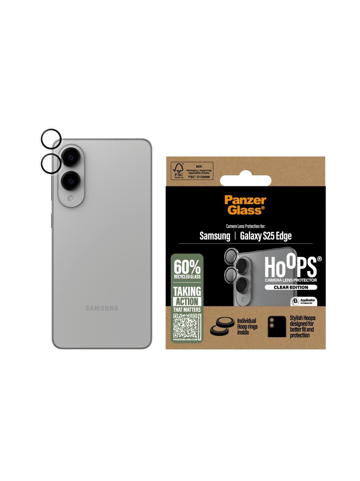 PanzerGlass Hoops Transparent Camera Lens Protector Samsung S25 Edge, Beskyttelsesglas