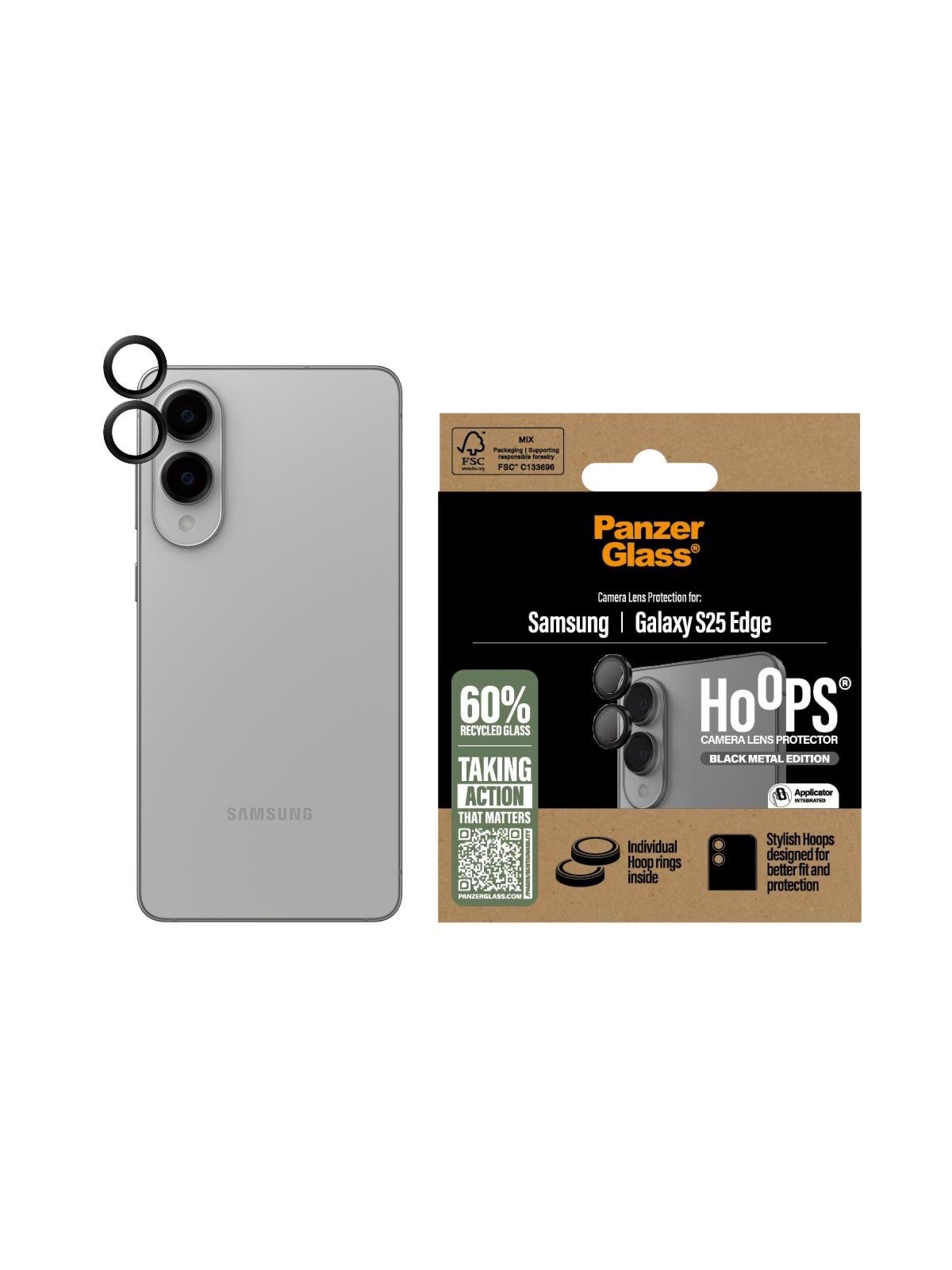 PanzerGlass Hoops Black Camera Lens Protector Samsung S25 Edge, Beskyttelsesglas