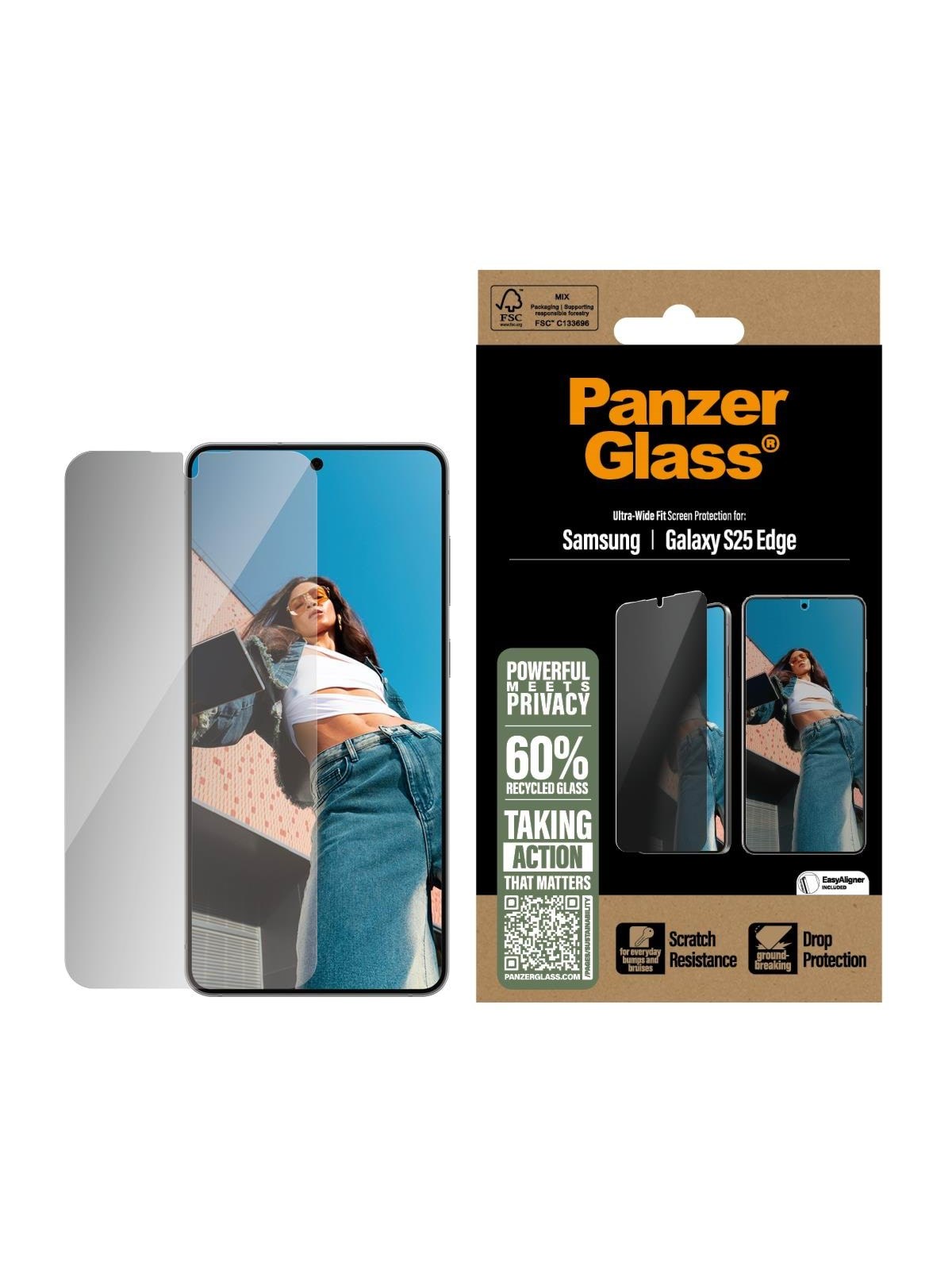PanzerGlass Privacy Screen Protector Samsung S25 Edge | Ultra-Wide Fit, Beskyttelsesglas