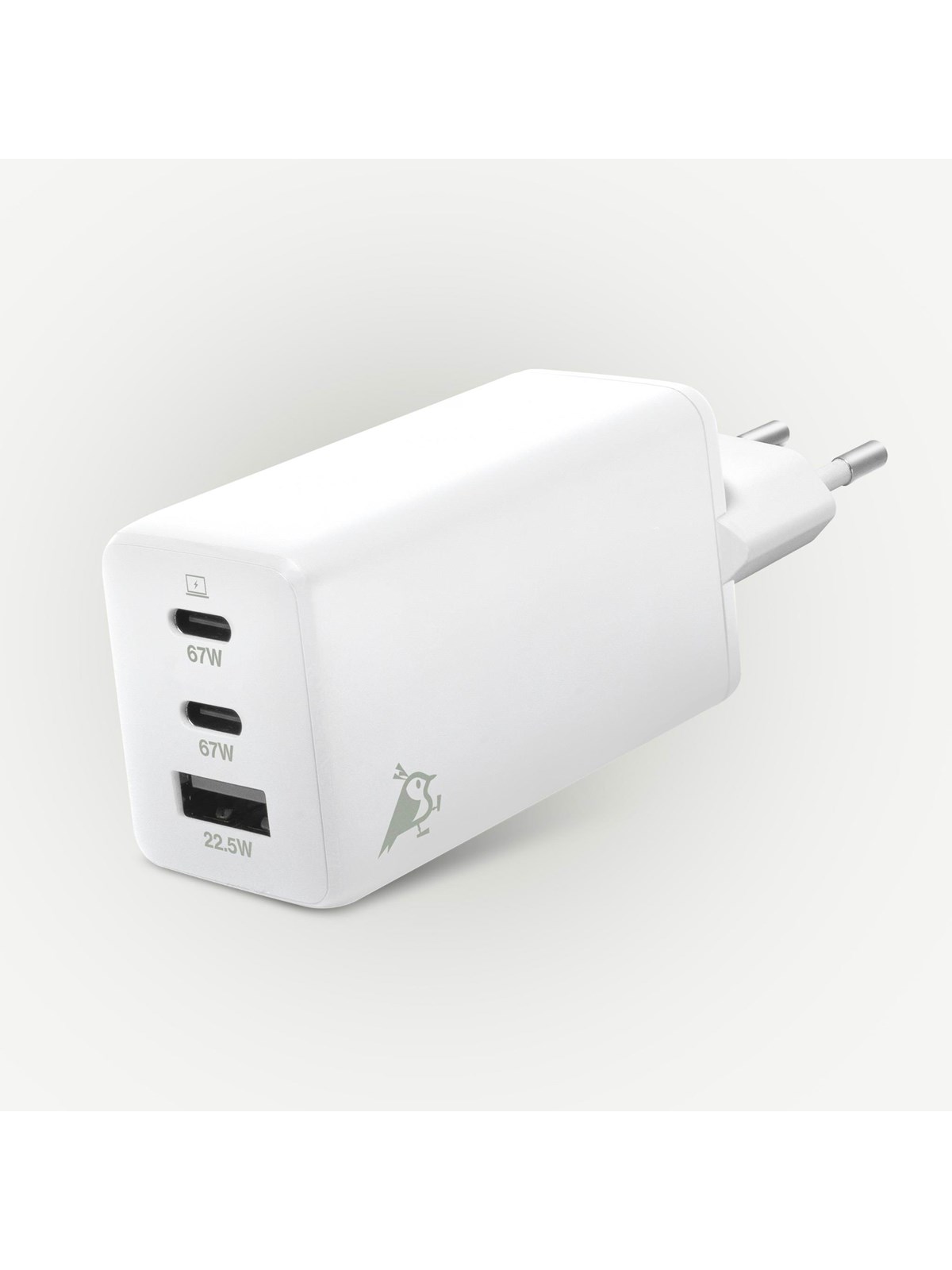 Aqiila Chargebird W3 - GaN Charger - 65W PD QC (2x USB-C + USB-A), Mobil Oplader