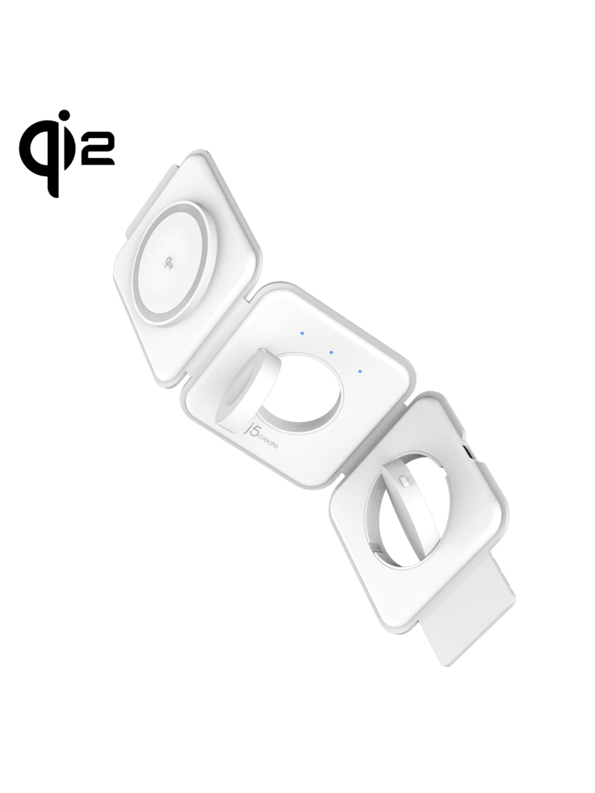 j5create Qi2 3-in-1 Magnetic Travel Wireless Charging Station, Mobil Oplader
