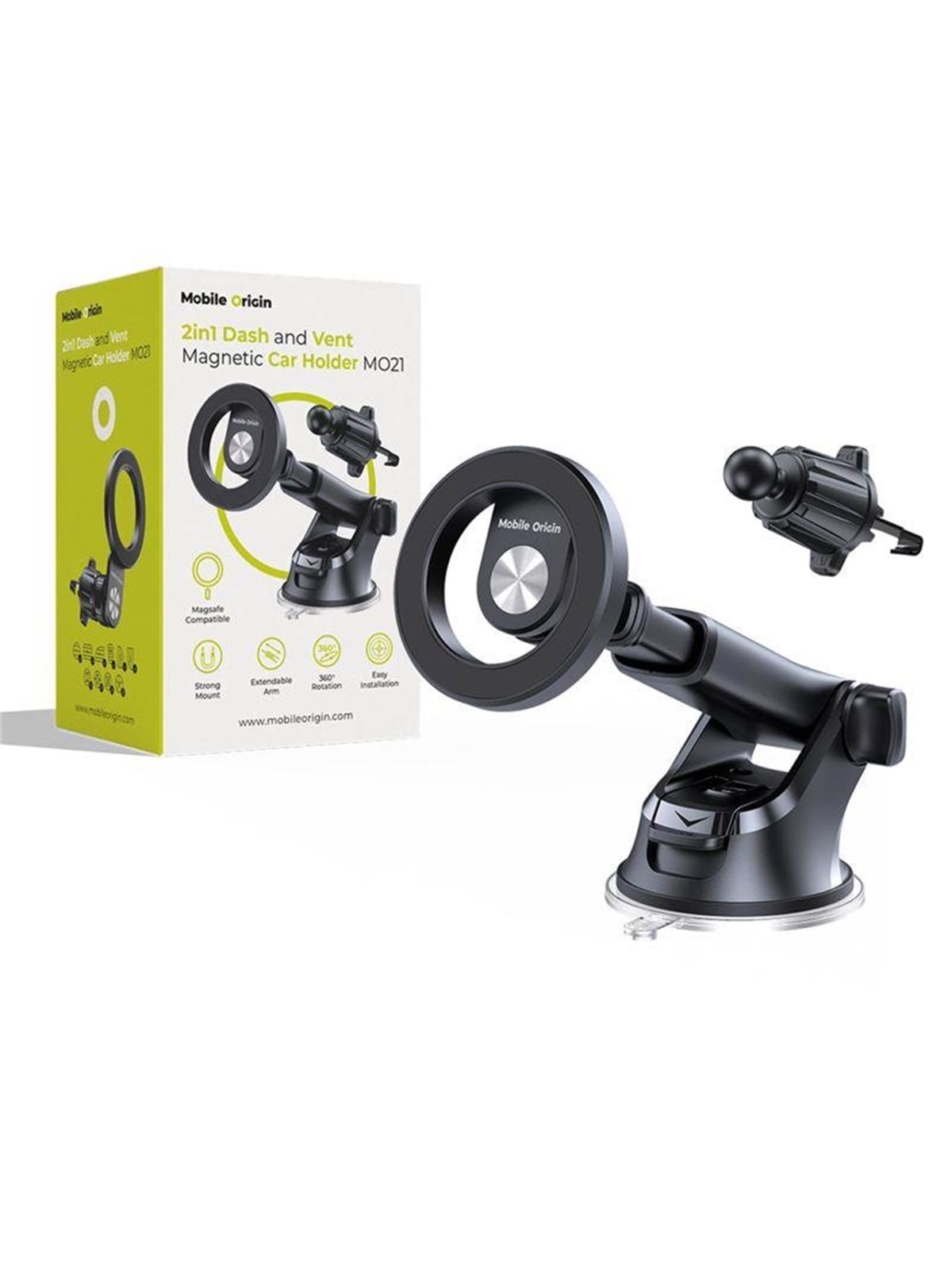Mobile Origin 2in1 Dash and Vent Magnetic Car Holder - MO21, Mobil Tilbehør