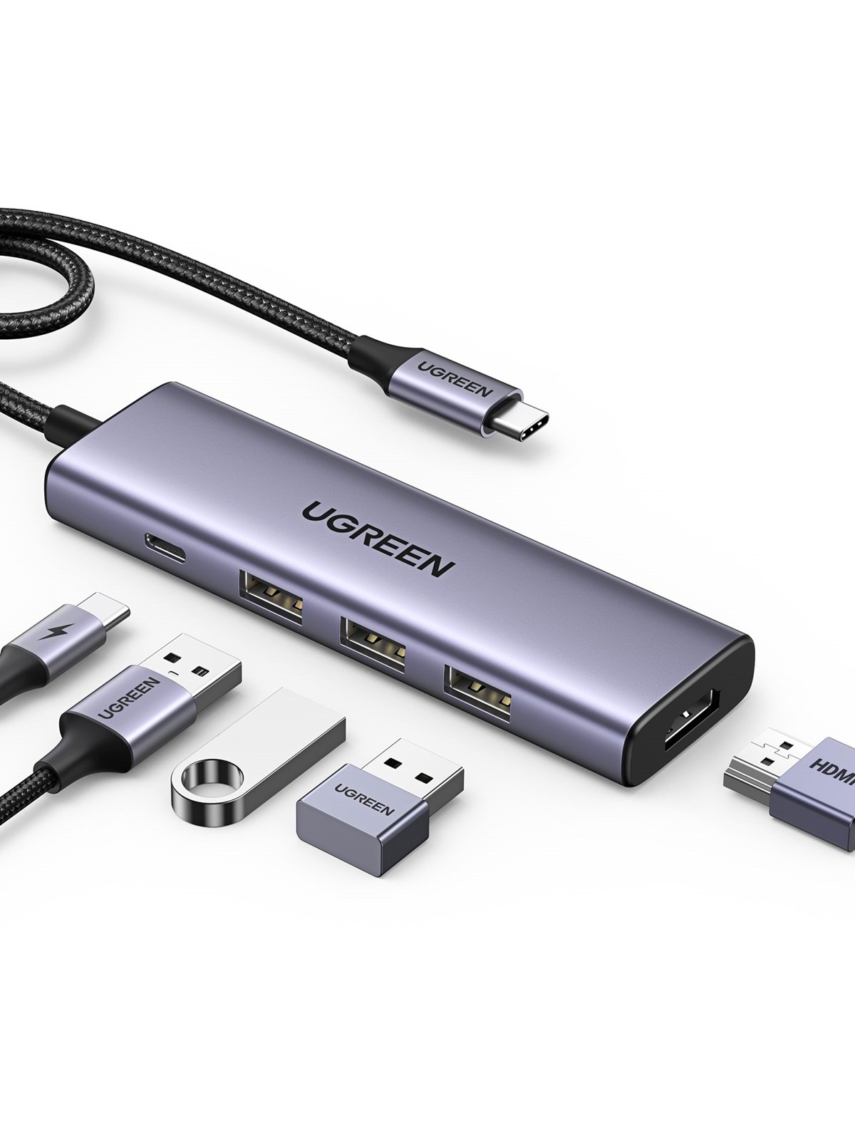 UGREEN 5-in-1 USB-C to 3*USB.3.0+HDMI Hub with USB-C Power Supply, Docking Station