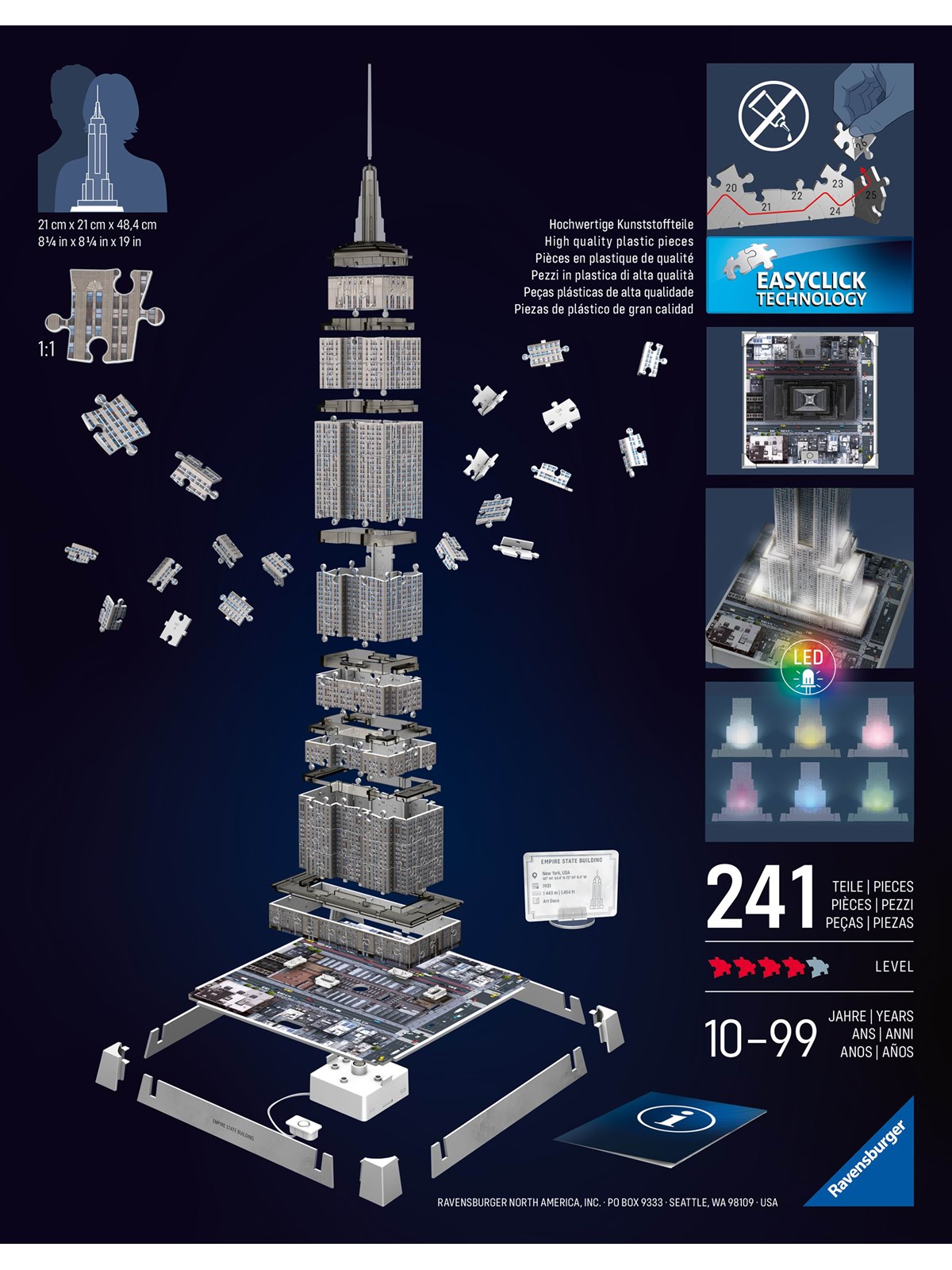 Ravensburger 3D Puzzle Iconics Empire State Building Light 216p 3D Puslespil