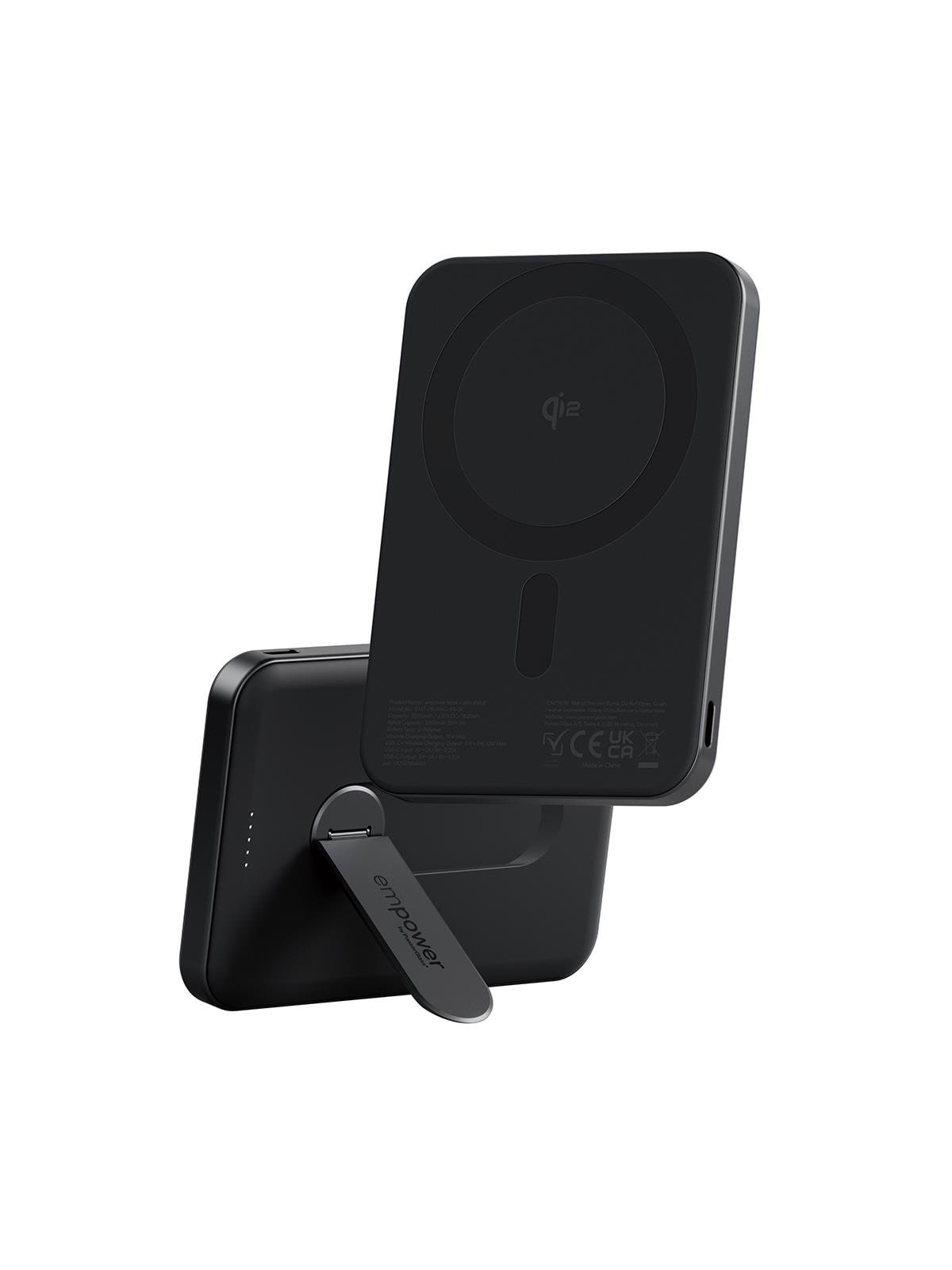 empower by PanzerGlass empower Bank w. Spin Stand | 5000mAh | Space Black Powerbank - Sort - 5000 mAh