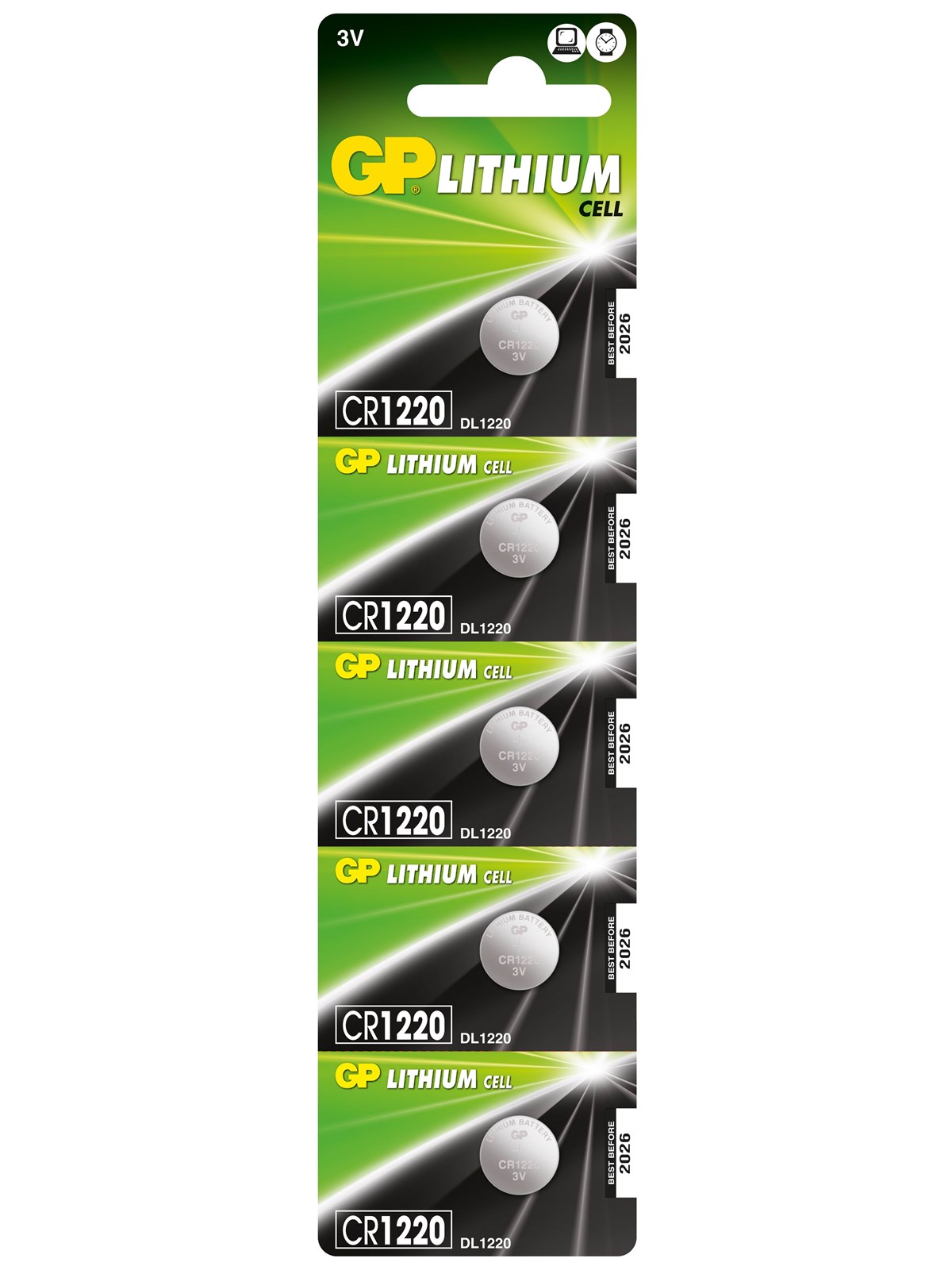GP knapcelle Lithium CR1220/DL1220, 5-pak, Batteri