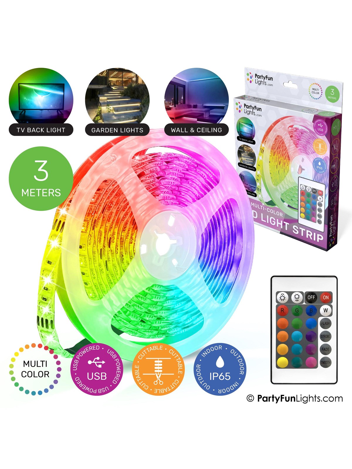 Party Funlight USB LED Light Strip - 3m Including Remote Control, Musik