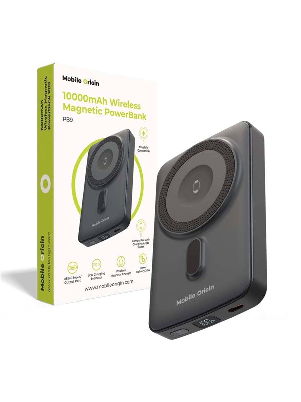 Mobile Origin Wireless Magnetic PowerBank 10000mAh PB9 Powerbank - Sort - 10000 mAh