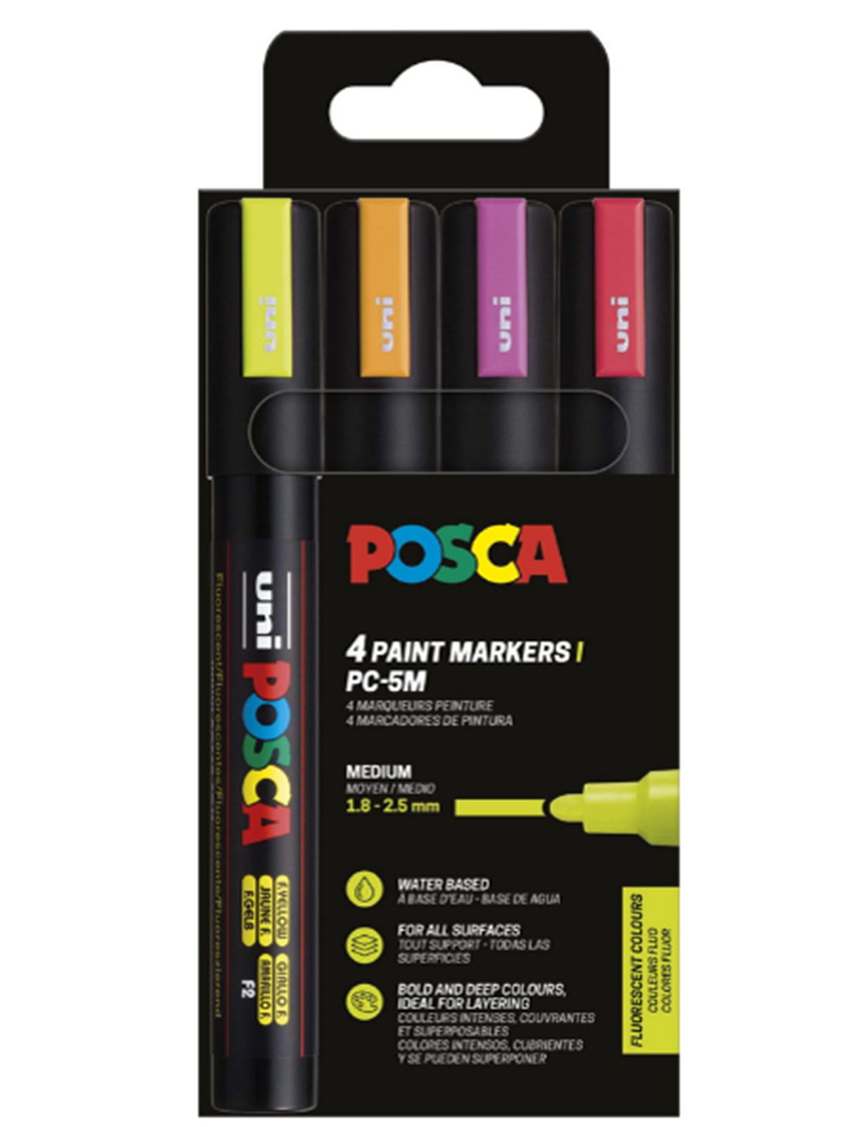 POSCA marker sæt PC-5M 4 ass. farver neon, Tegneværktøj