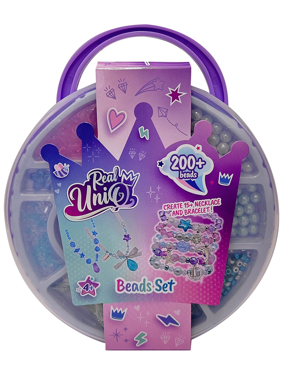 Real UniQ Beads Set Round Carry Case, Kreativt Legetøj