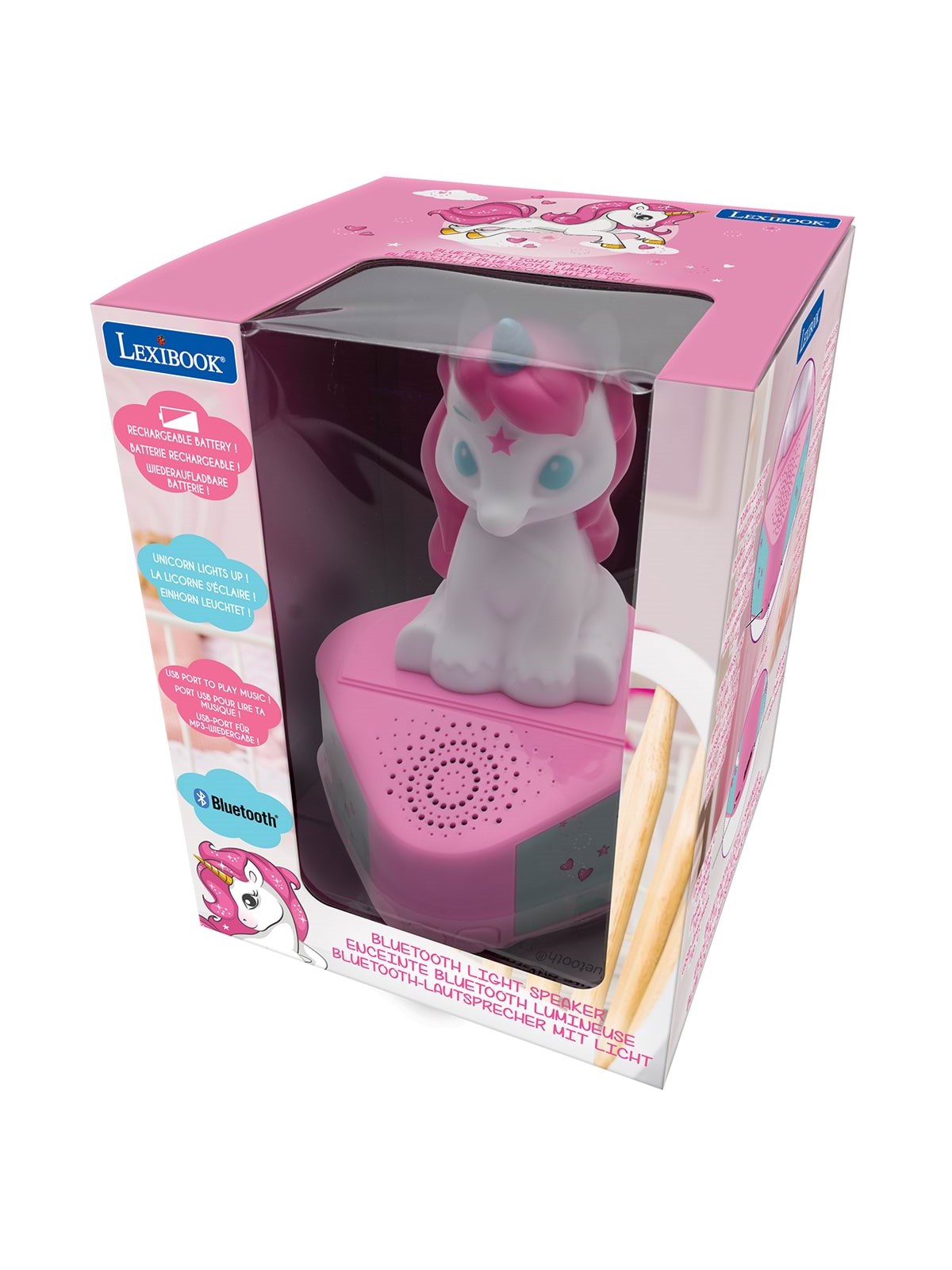Lexibook Bluetooth-højttaler med en lysende unicorn-figur, Musik
