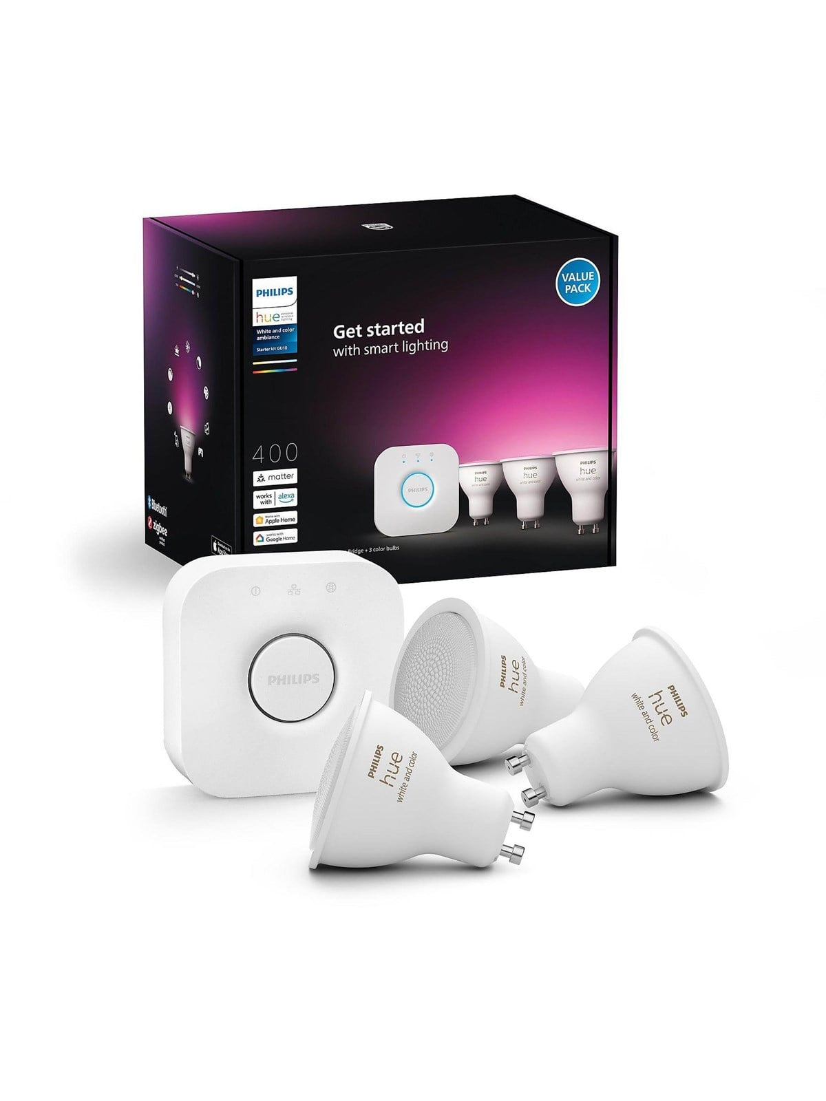 Philips Hue GU10 3-pack + Bridge Starter Kit - White & color ambience, Smart Home
