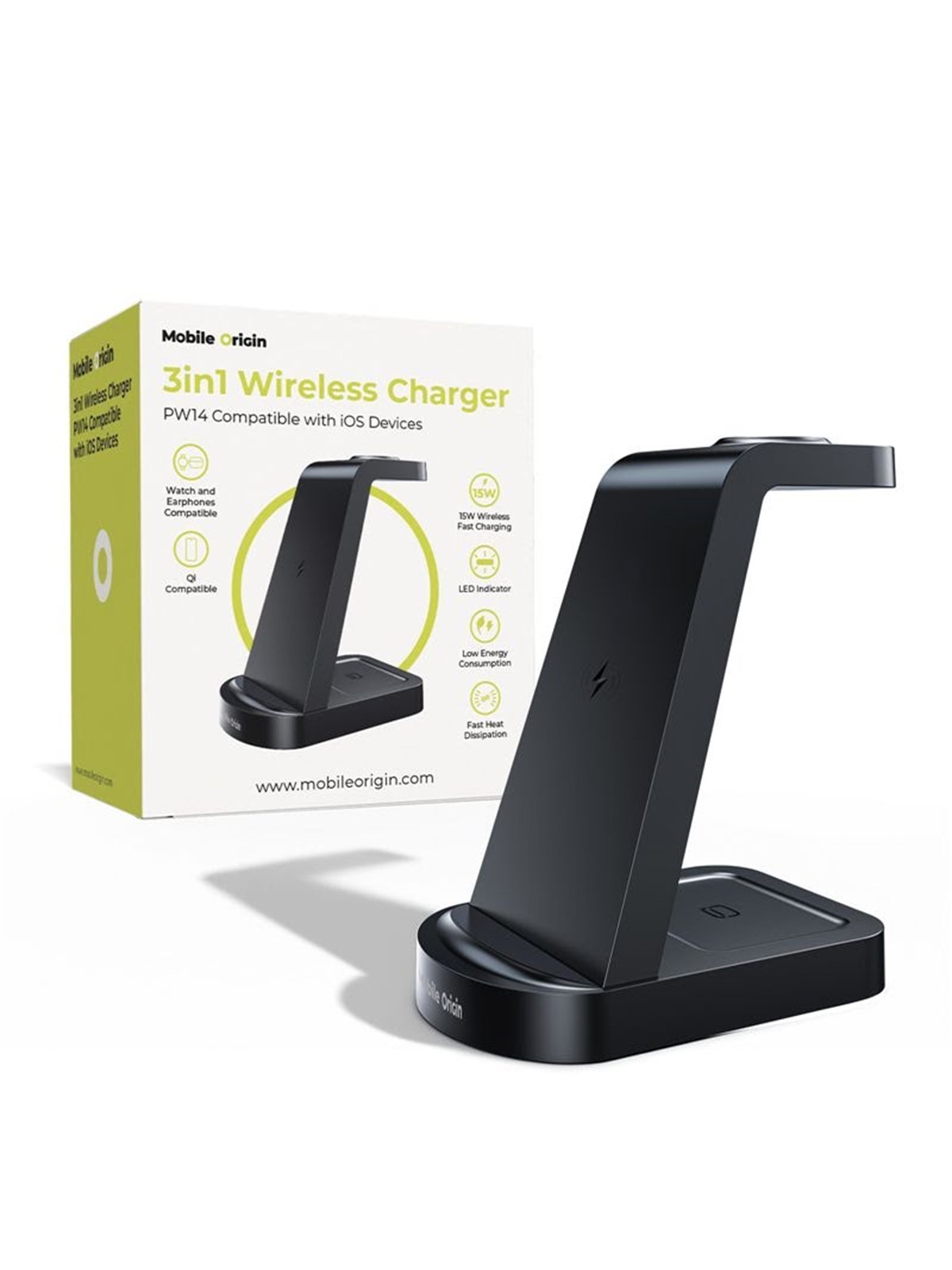 Mobile Origin 3in1 Wireless Charger PW14 iPhone Compatible, Mobil Oplader