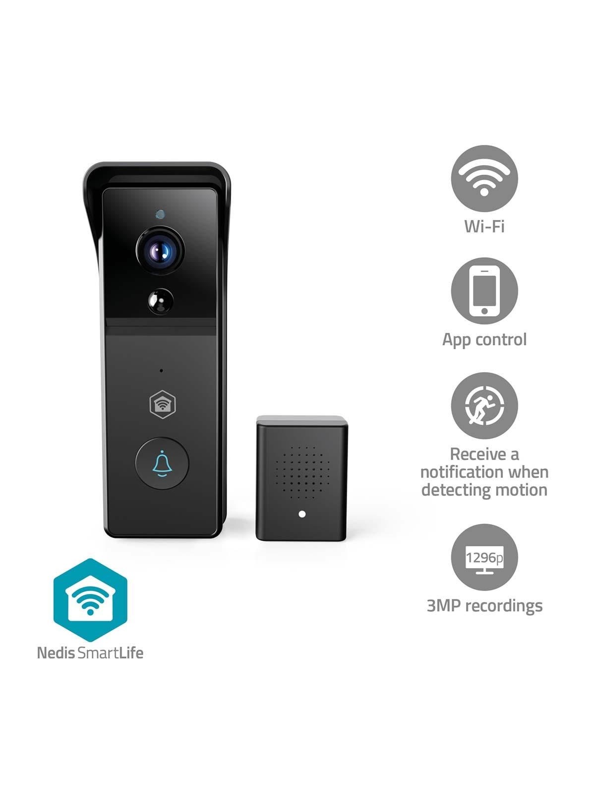 Nedis SmartLife Video Dørtelefon Wi-Fi Batteri 3MP Full HD 1296p Cloud Storage (mulighed) / microSD (ikke inkluderet) IP44 Med bevægelsessensor 