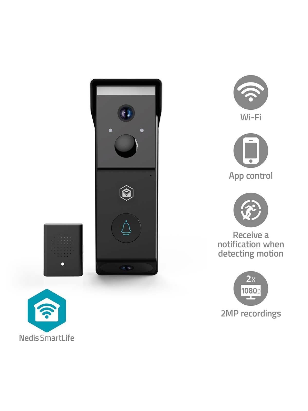 Nedis SmartLife Video Dørtelefon Wi-Fi Batteri 2x Full HD 1080p Cloud Storage (mulighed) / microSD (ikke inkluderet) IP54 Med bevægelsessensor 