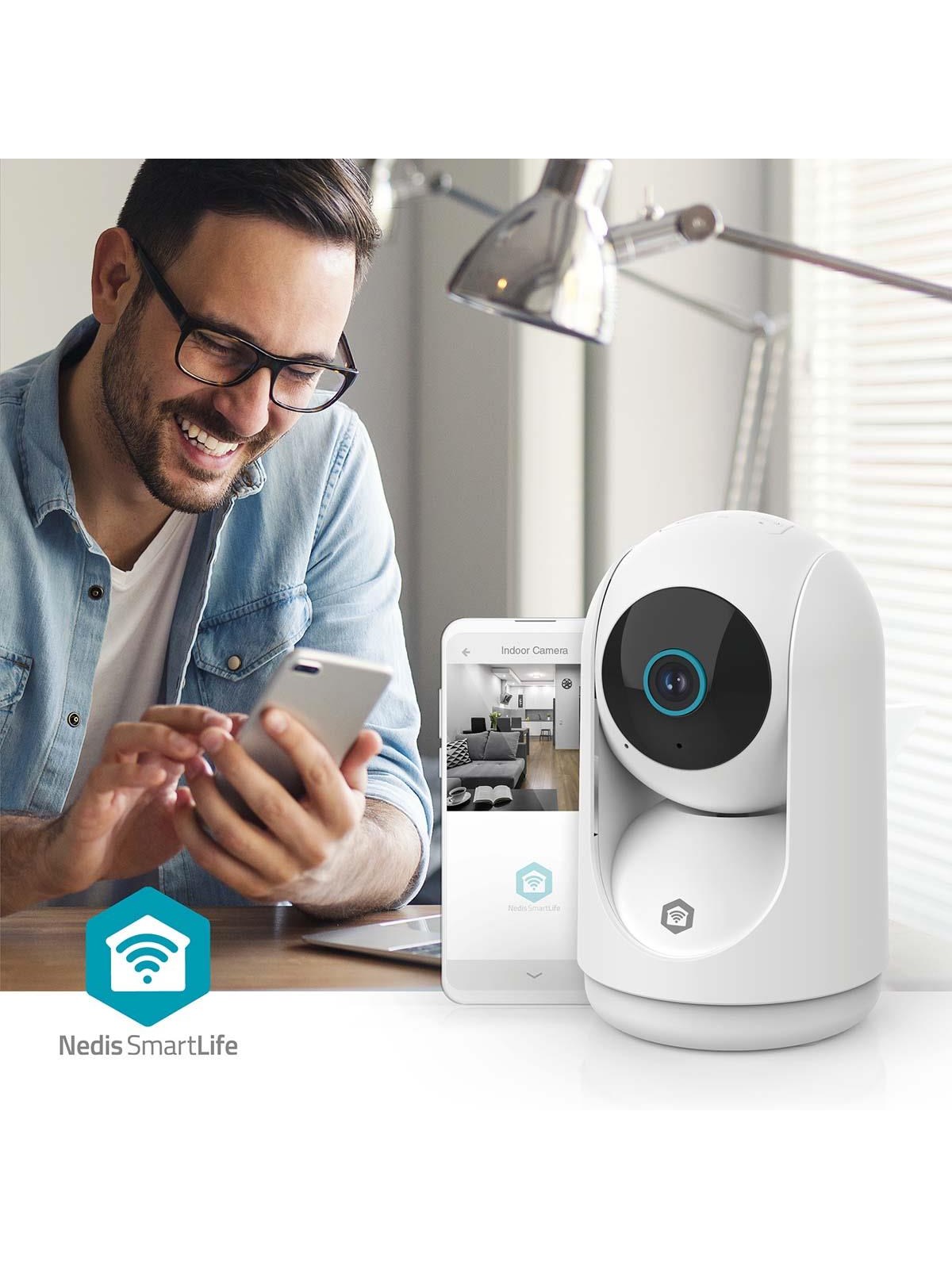 Nedis SmartLife Indendørs Kamera Wi-Fi 3MP Full HD 1296p Pan tilt Cloud Storage (mulighed) / microSD (ikke inkluderet) / Onvif Med bevægelsessensor 