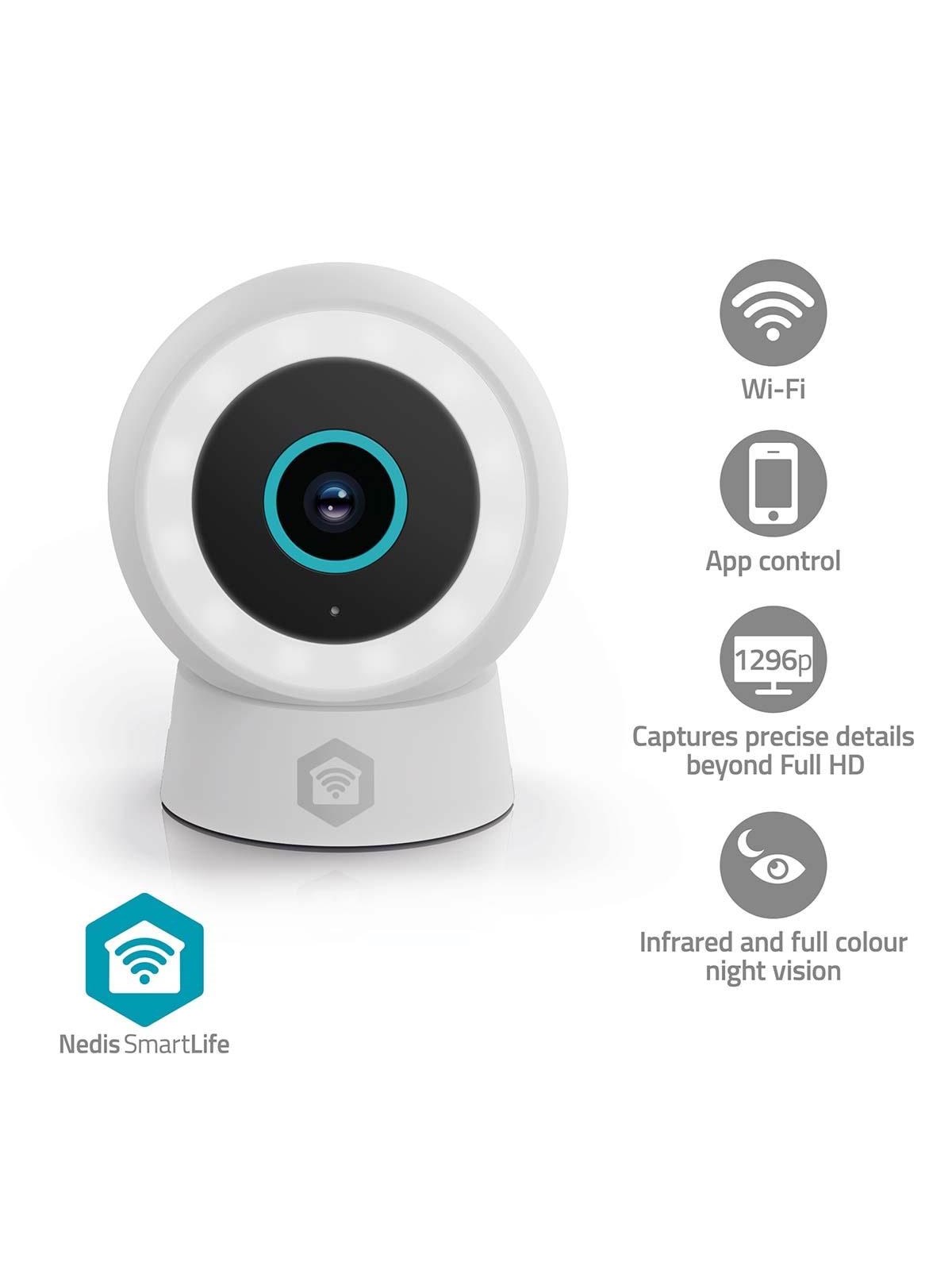 Nedis SmartLife udendørskamera Wi-Fi Spotlight 3MP Full HD 1296p IP65 Cloud Storage (mulighed) / microSD (ikke inkluderet) / Onvif 5 V DC Med 