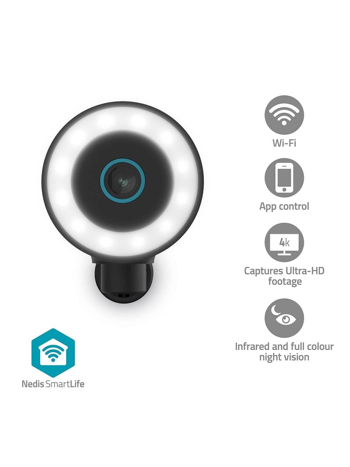 Nedis SmartLife udendørskamera Wi-Fi Spotlight 4K / 3840x2160 IP65 Cloud Storage (mulighed) / microSD (ikke inkluderet) / Onvif 5 V DC Med 