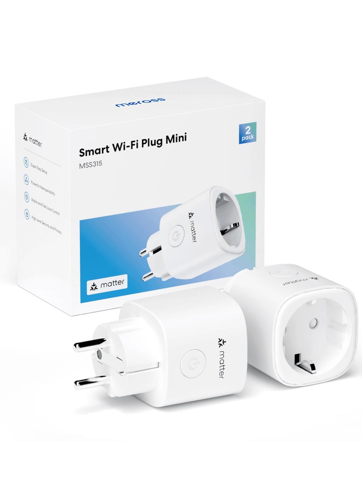Meross Matter Smart Plug with Enery Monitor (2-Pack), Smart Home