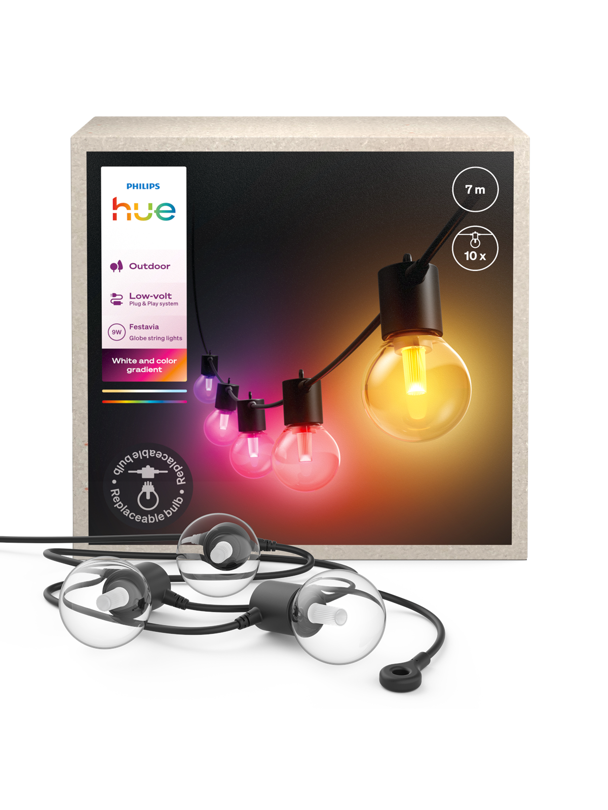 Philips Hue Festavia Globe udendørs lyskæde, 7 m, Smart Home